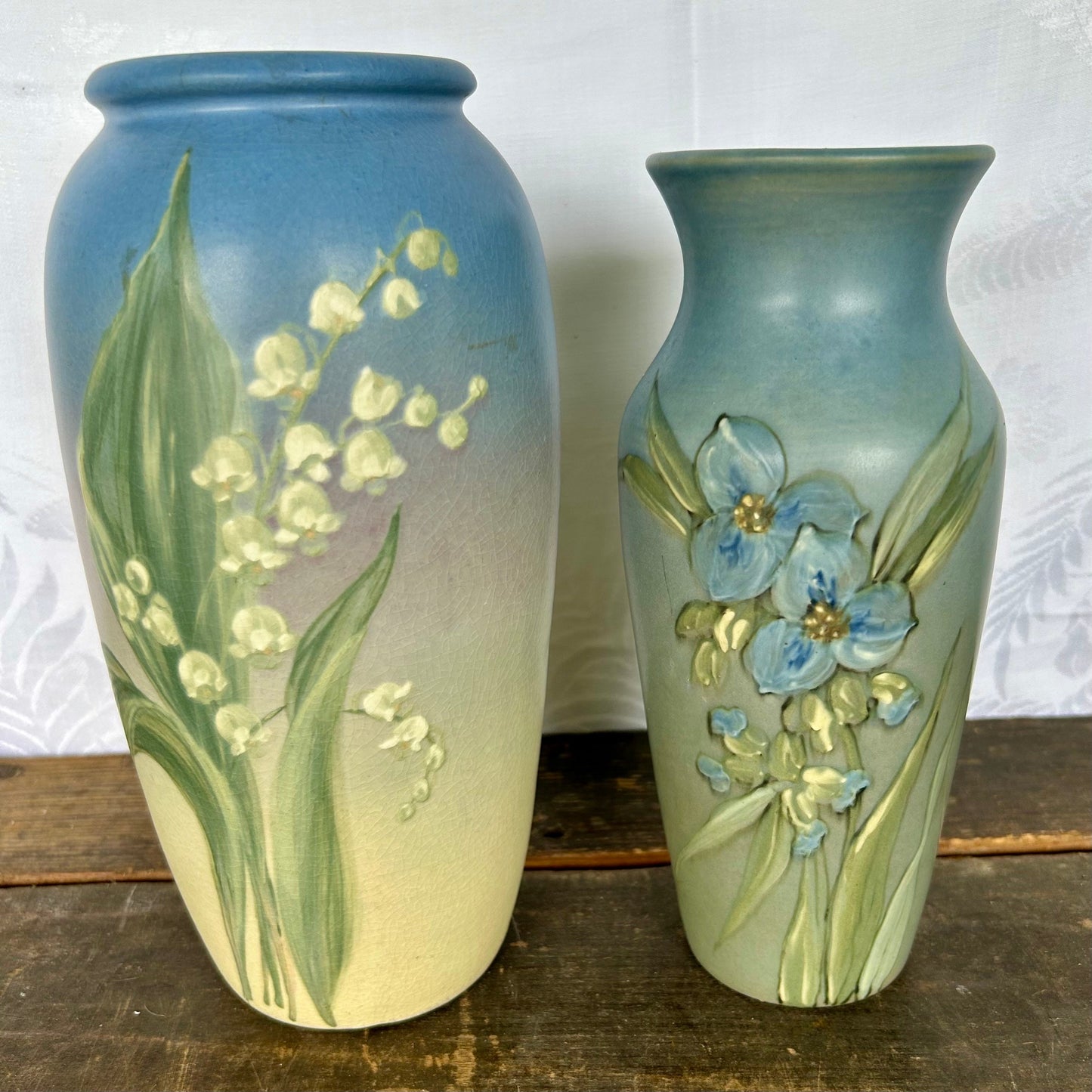 Weller Pottery Hudson Handpainted Spiderwort and Leaves Vase Signed by the Artist Dorothy England c. 1910