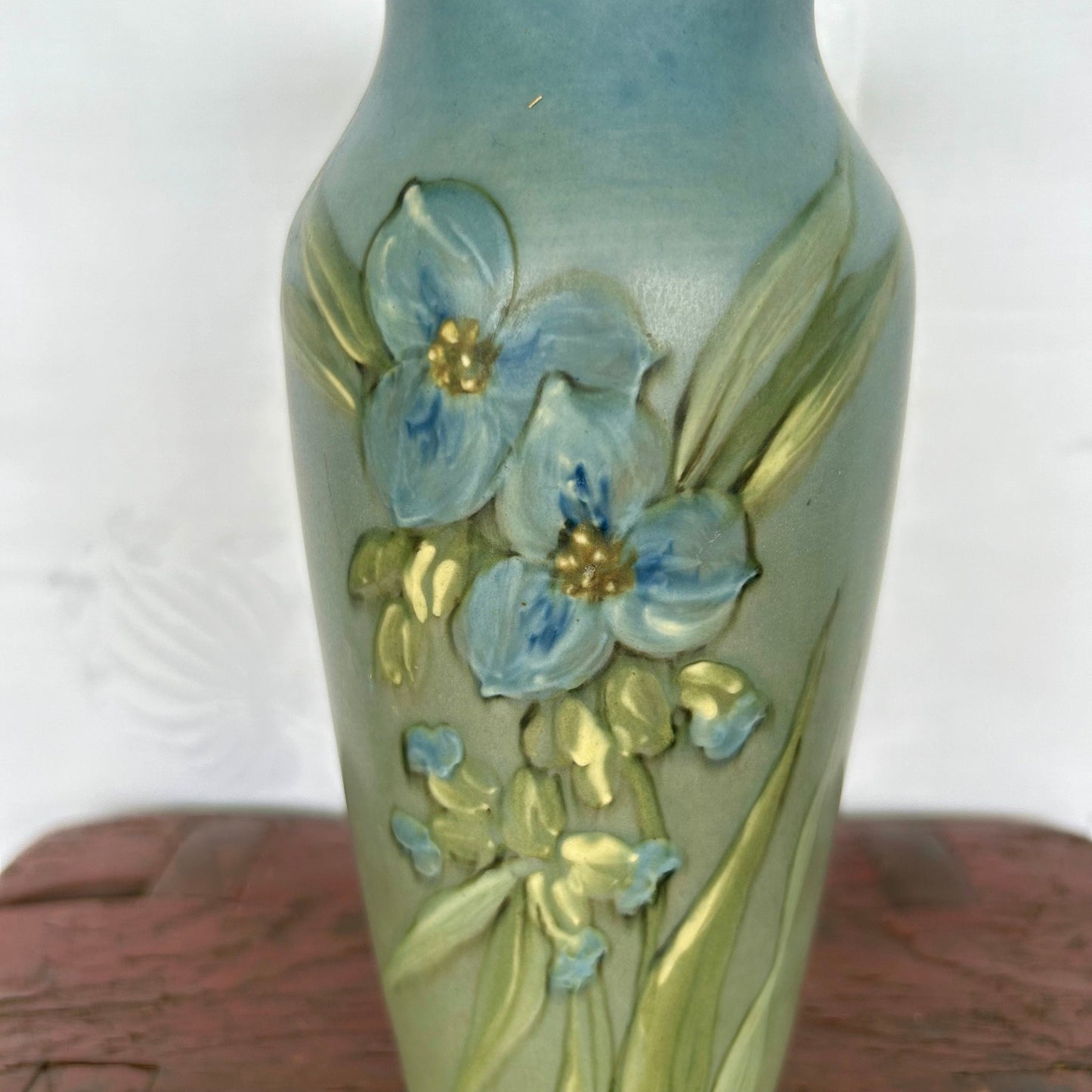 Weller Pottery Hudson Handpainted Spiderwort and Leaves Vase Signed by the Artist Dorothy England c. 1910