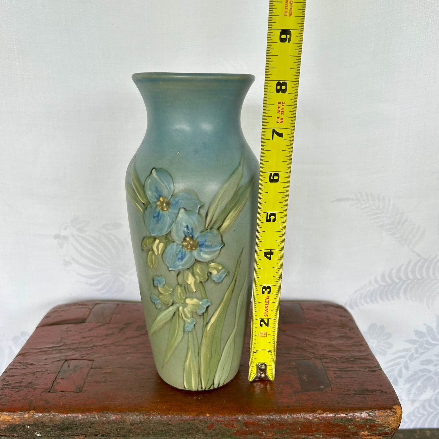 Weller Pottery Hudson Handpainted Spiderwort and Leaves Vase Signed by the Artist Dorothy England c. 1910