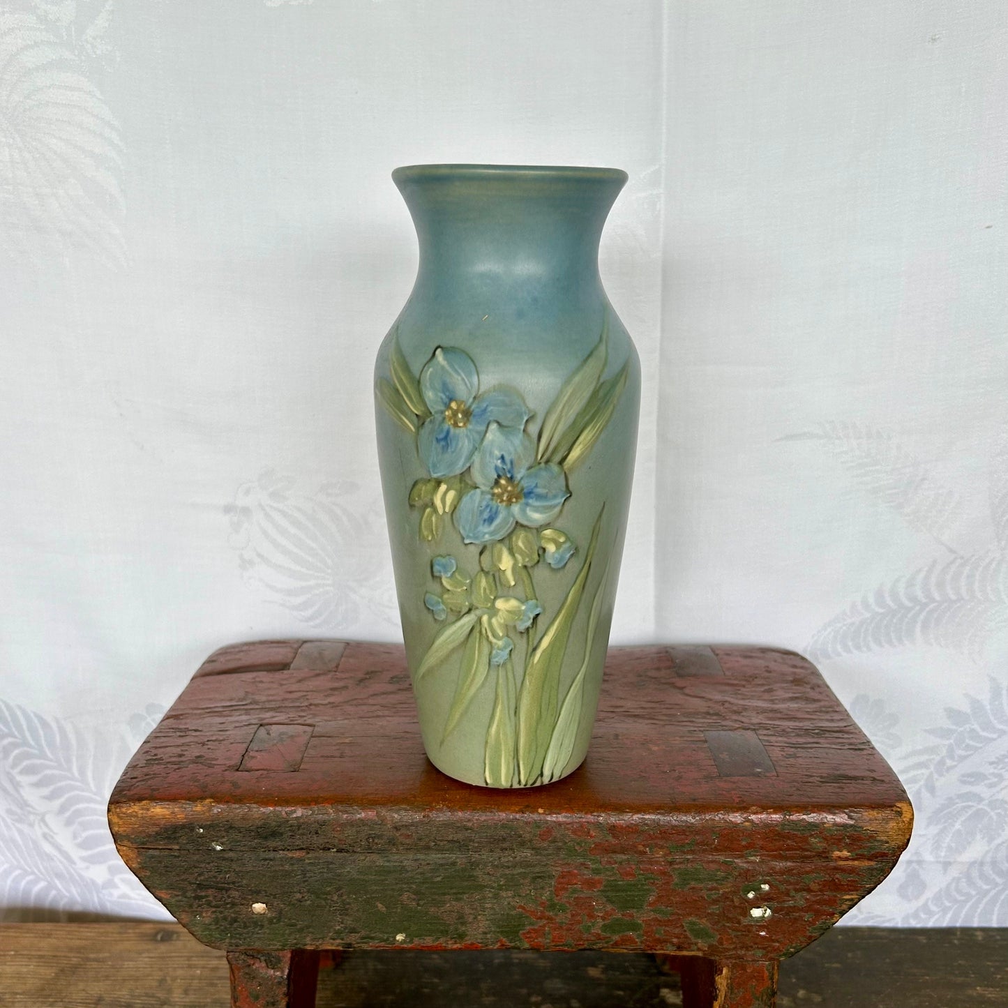 Weller Pottery Hudson Handpainted Spiderwort and Leaves Vase Signed by the Artist Dorothy England c. 1910