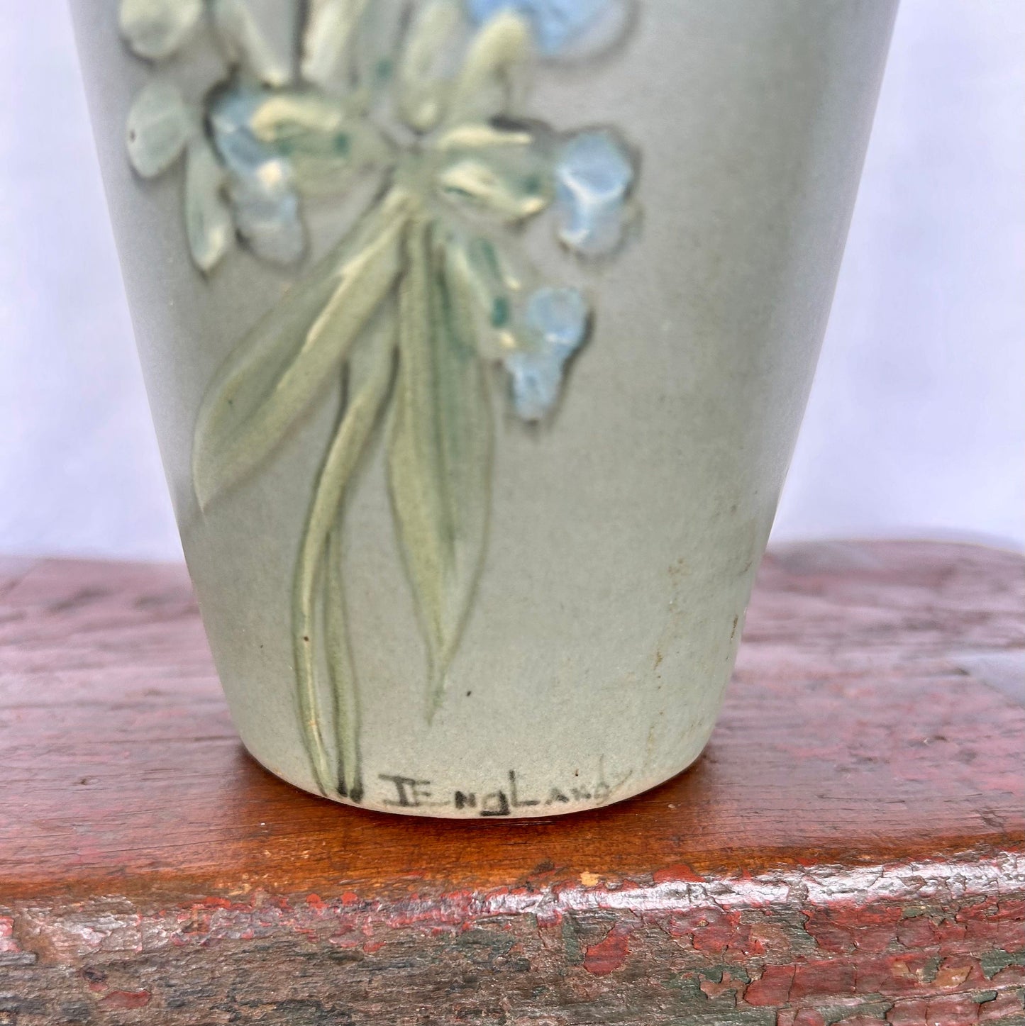Weller Pottery Hudson Handpainted Spiderwort and Leaves Vase Signed by the Artist Dorothy England c. 1910