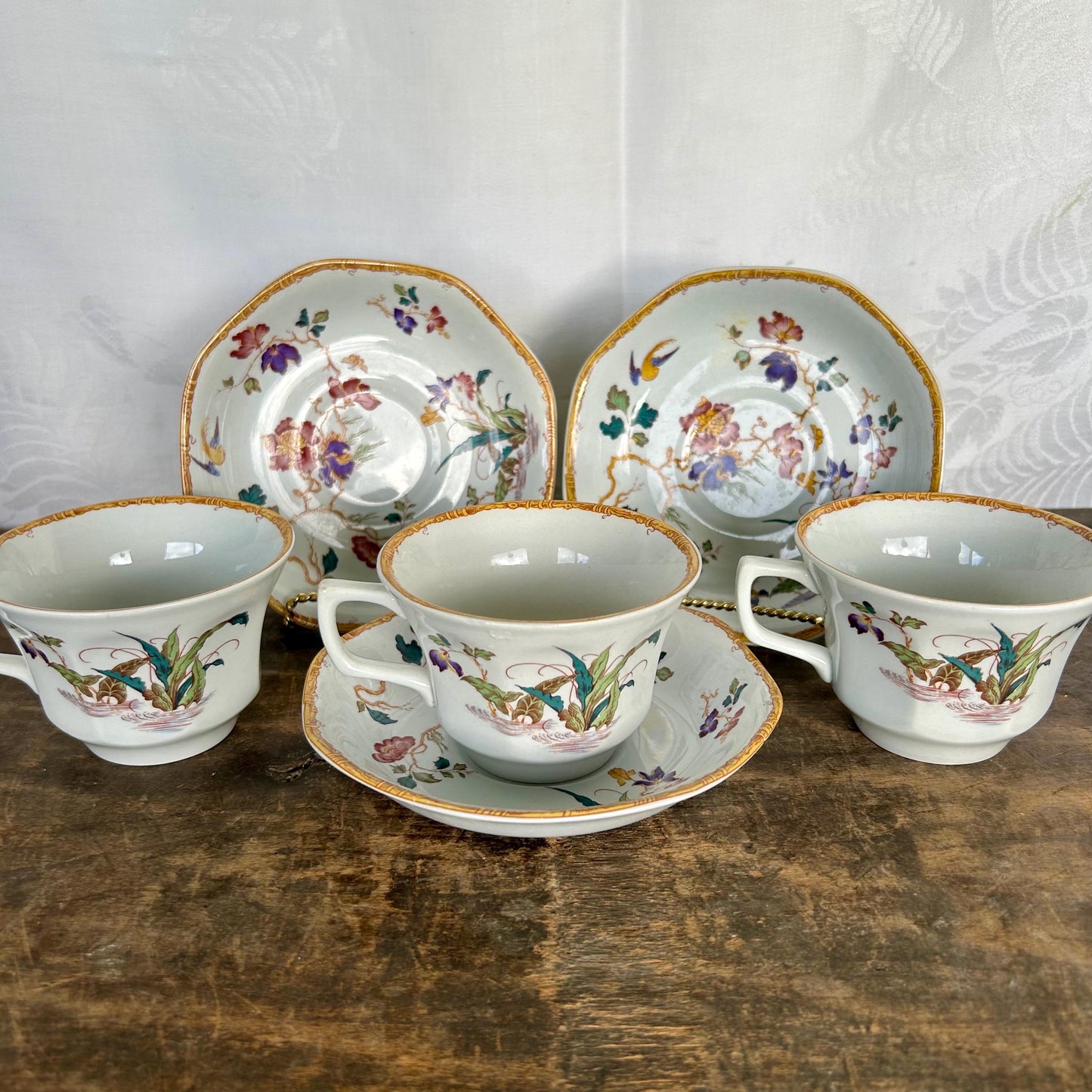Set of 3 Vintage Wedgewood Devon Rose Georgetown Bone China Cup and Saucer