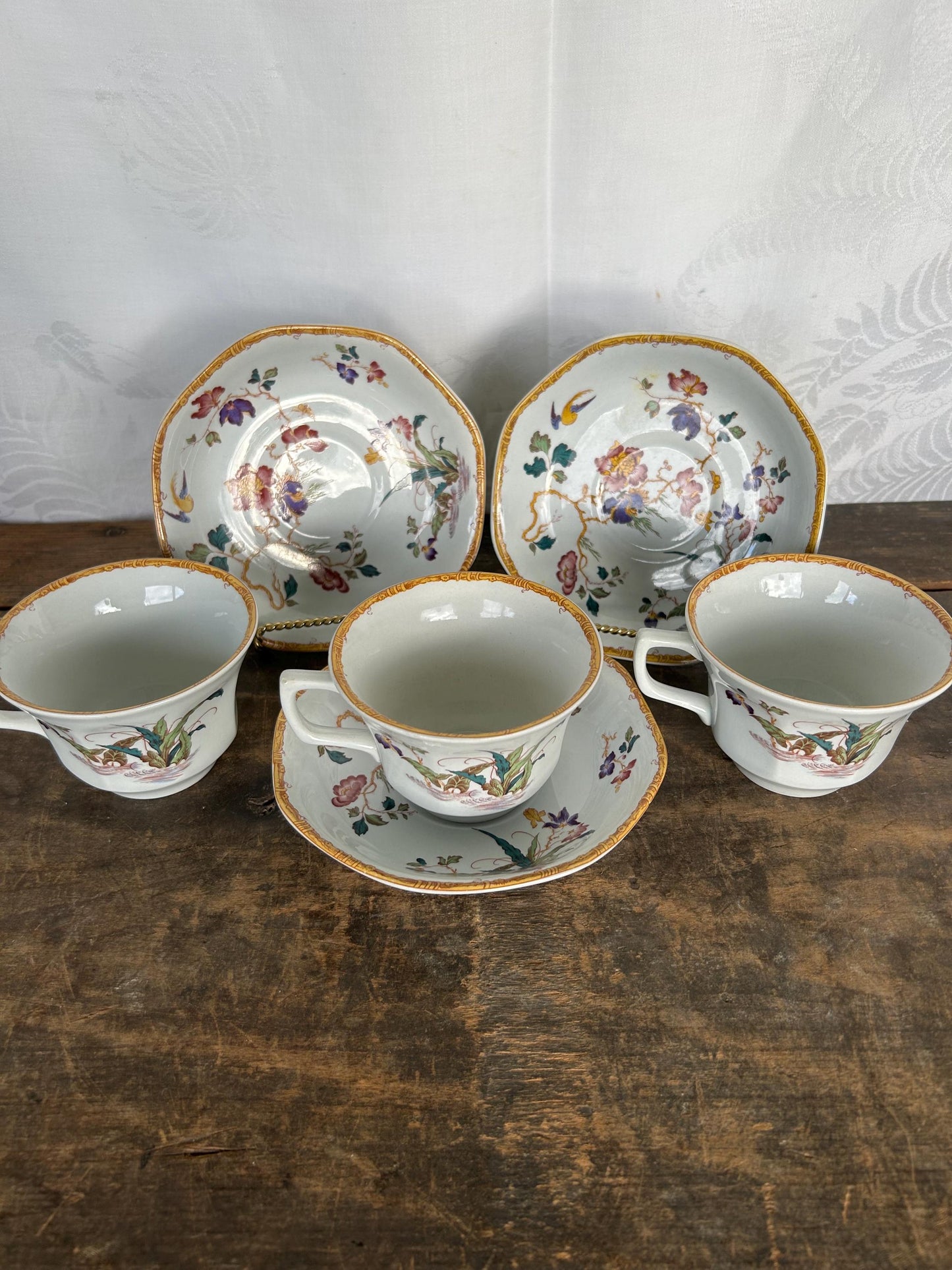 Set of 3 Vintage Wedgewood Devon Rose Georgetown Bone China Cup and Saucer