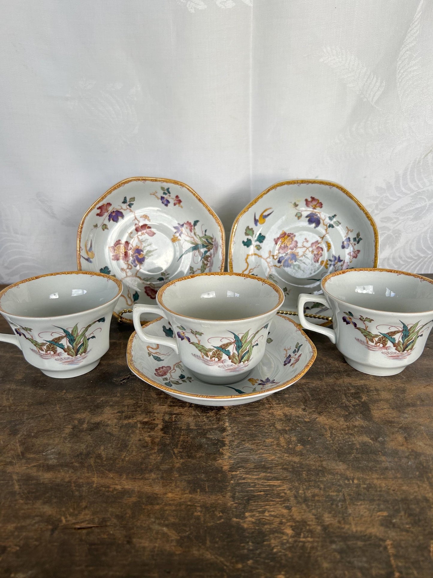 Set of 3 Vintage Wedgewood Devon Rose Georgetown Bone China Cup and Saucer