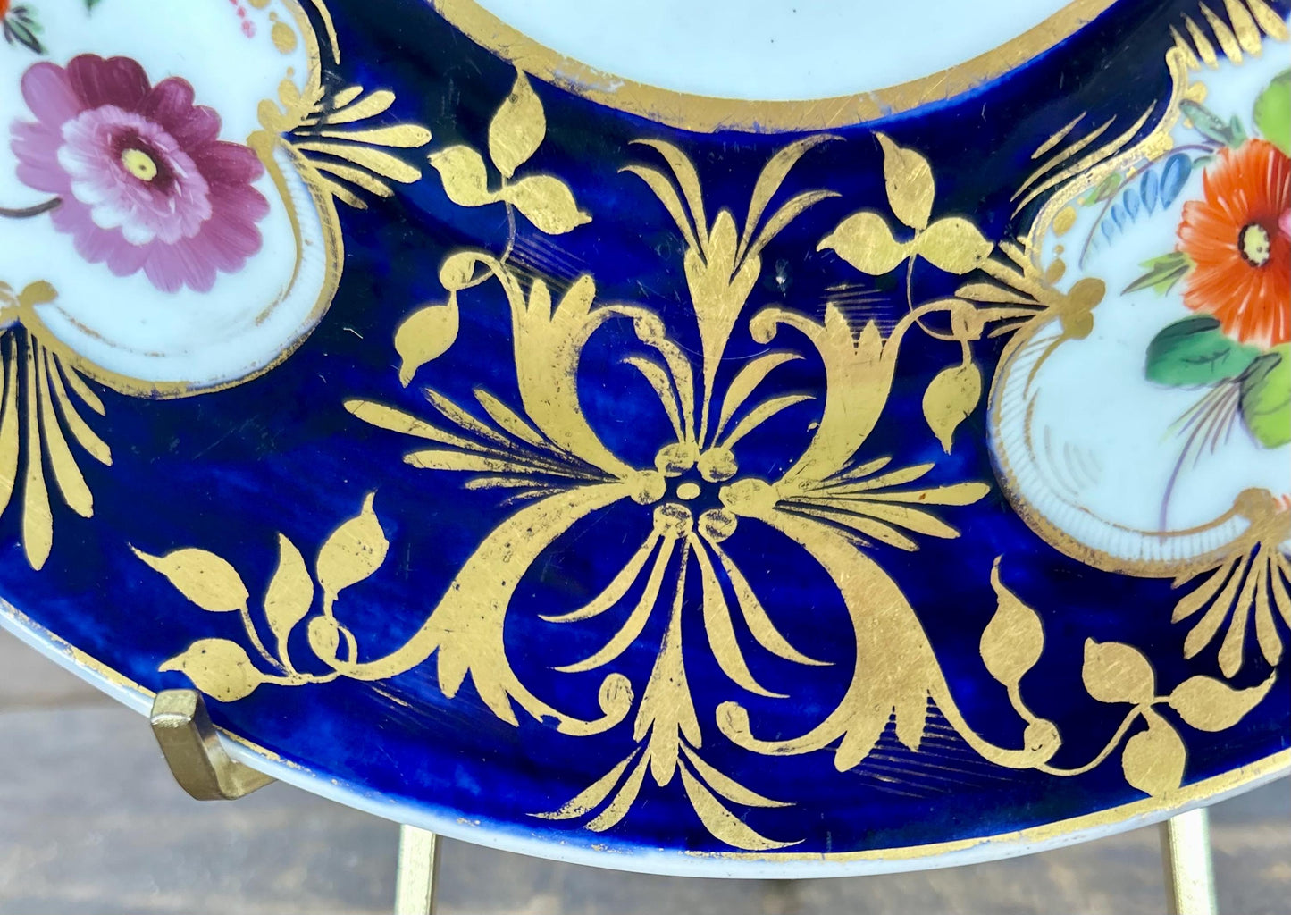 Extremely Rare 1820’s Antique Coalport Cobalt and Gold Hand Painted Floral Plate