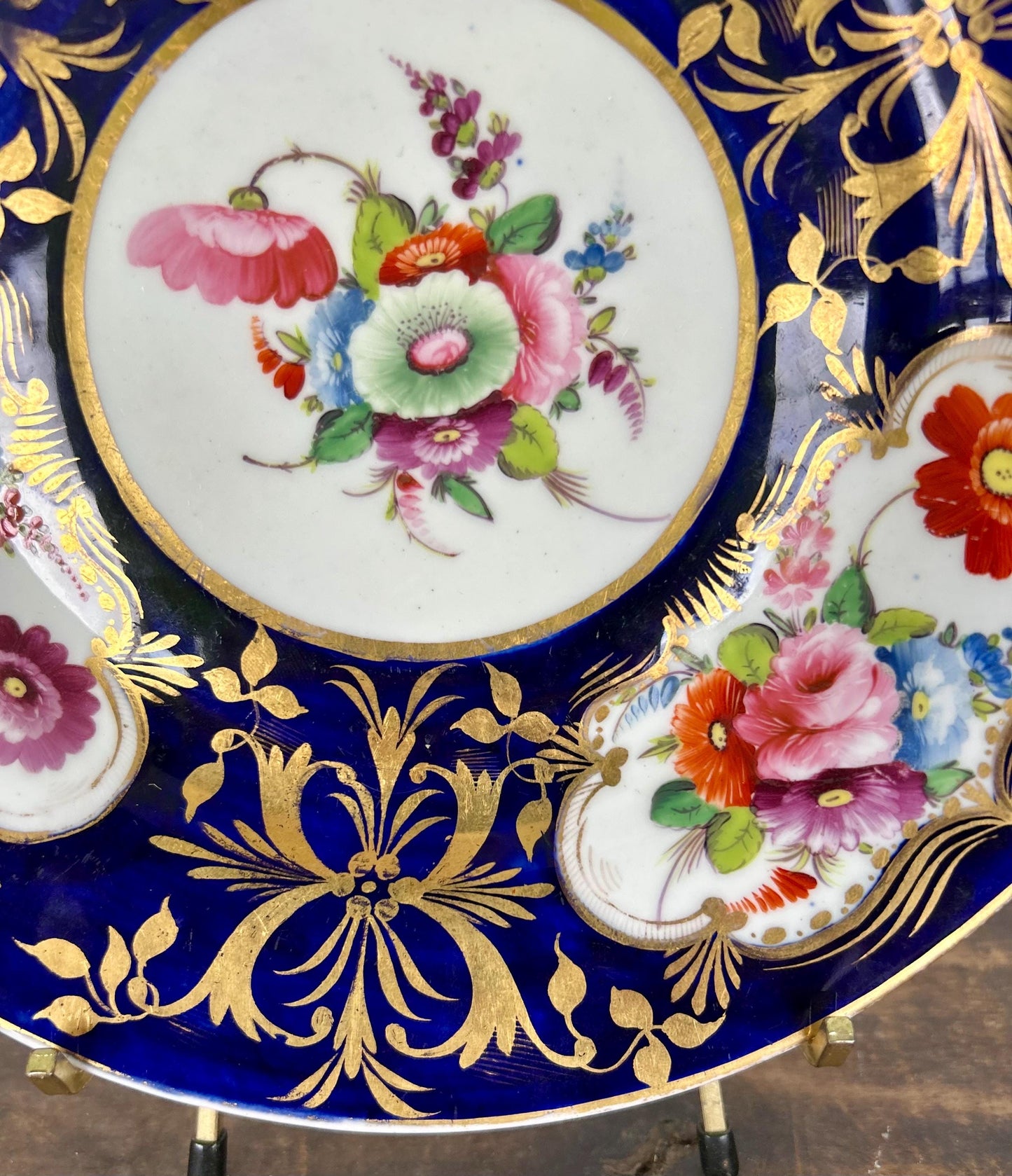 Extremely Rare 1820’s Antique Coalport Cobalt and Gold Hand Painted Floral Plate