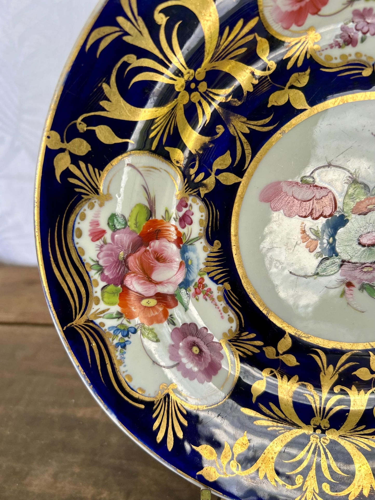 Extremely Rare 1820’s Antique Coalport Cobalt and Gold Hand Painted Floral Plate