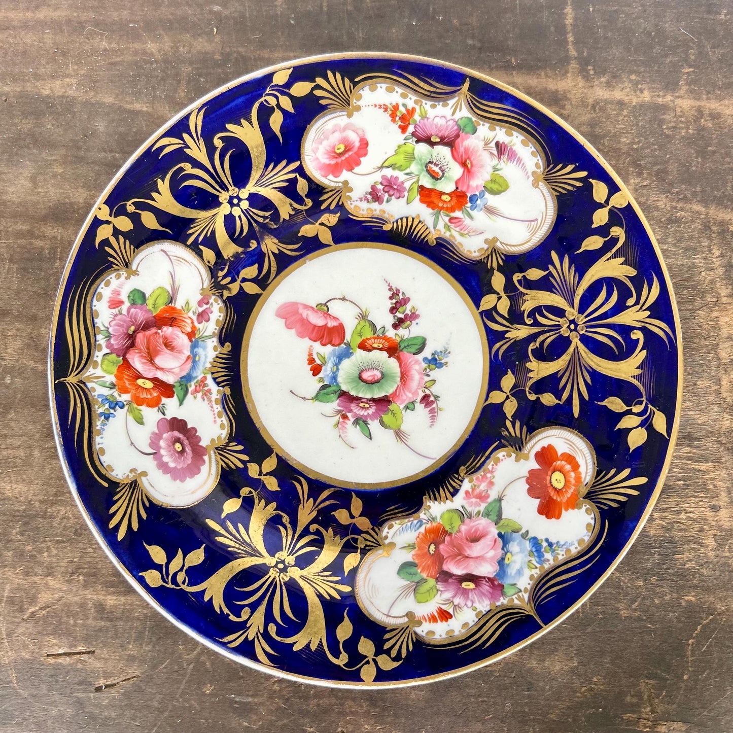 Extremely Rare 1820’s Antique Coalport Cobalt and Gold Hand Painted Floral Plate