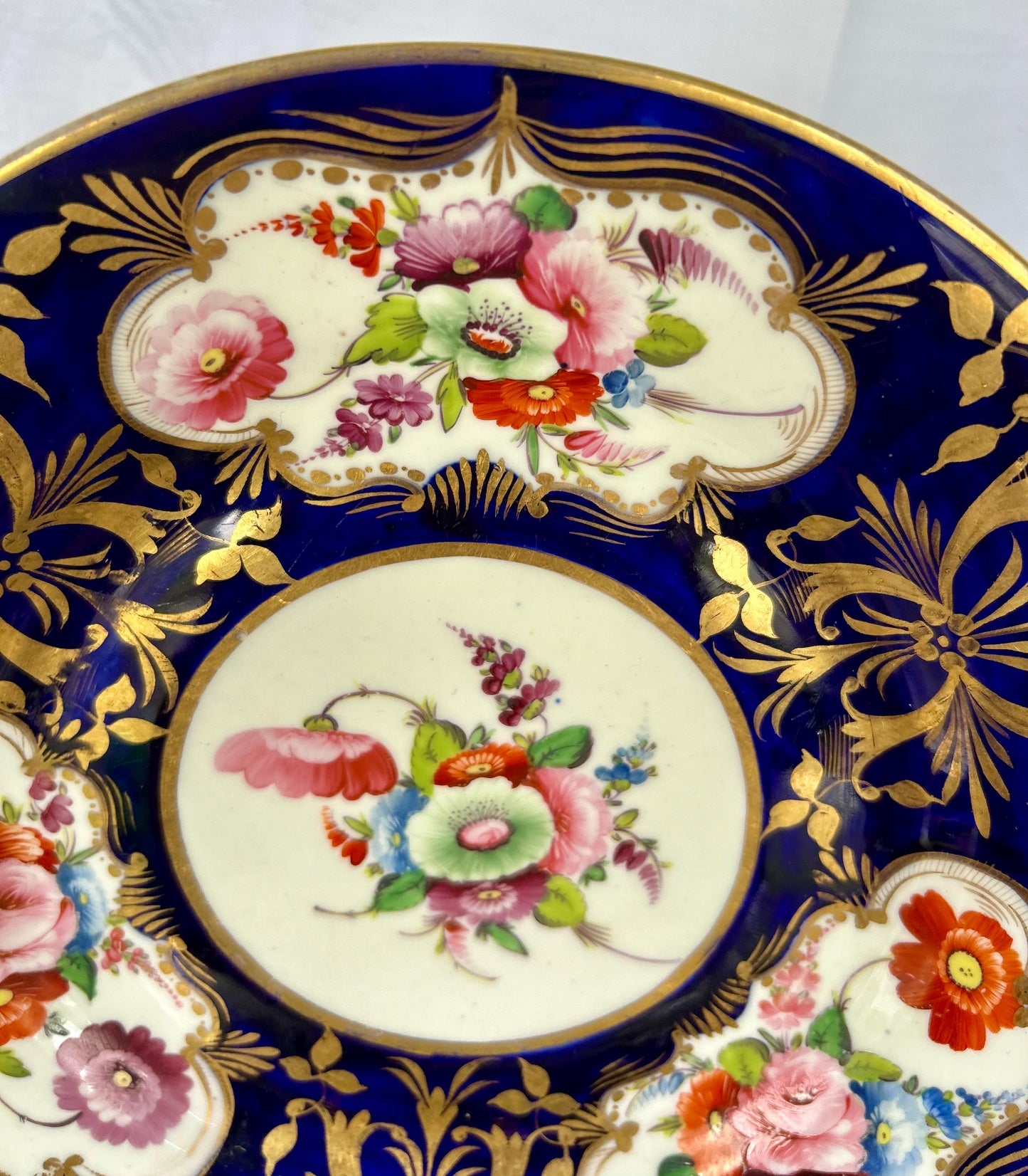 Extremely Rare 1820’s Antique Coalport Cobalt and Gold Hand Painted Floral Plate
