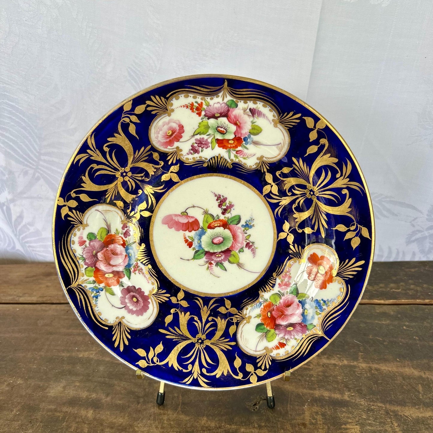 Extremely Rare 1820’s Antique Coalport Cobalt and Gold Hand Painted Floral Plate