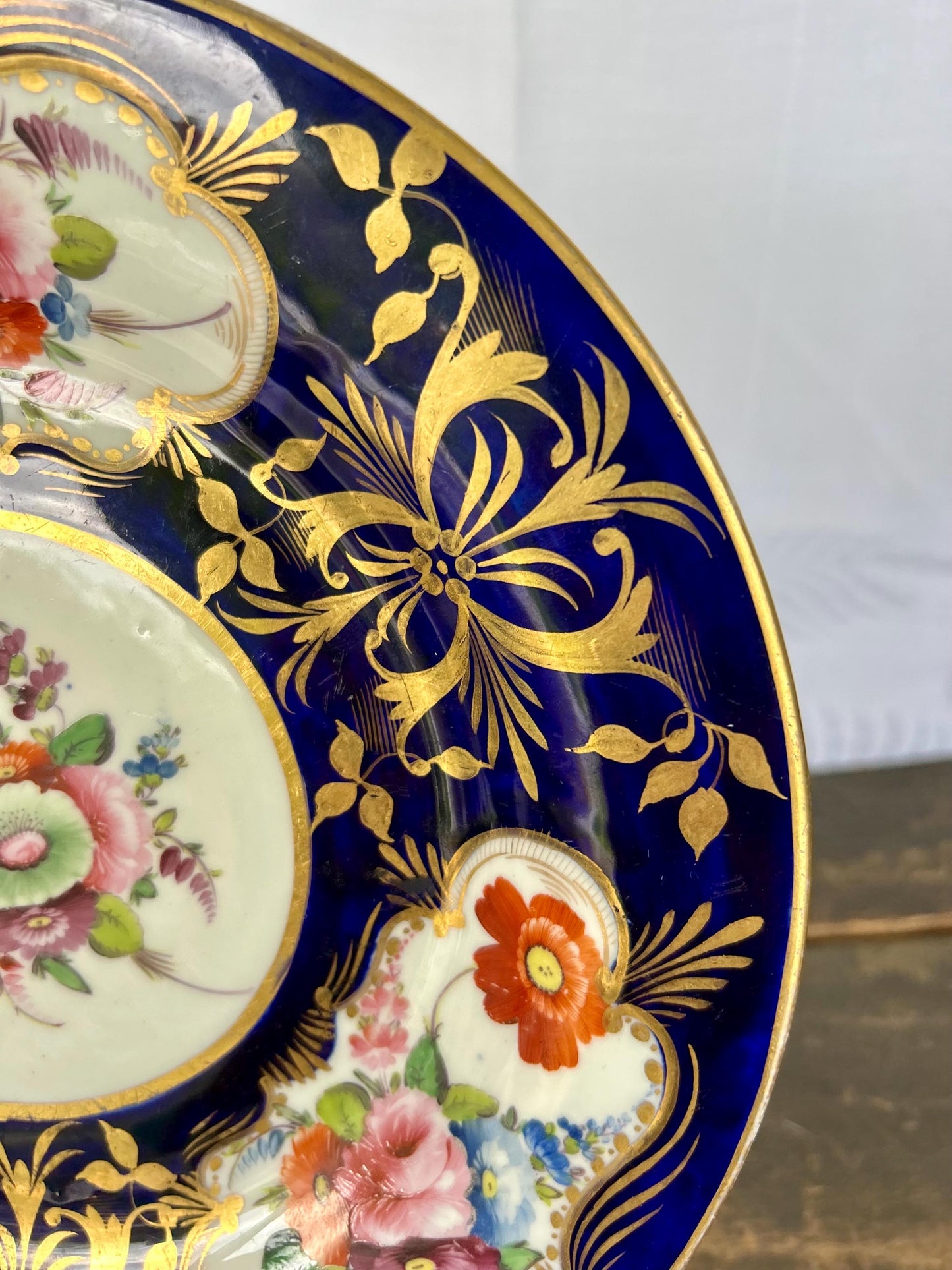 Extremely Rare 1820’s Antique Coalport Cobalt and Gold Hand Painted Floral Plate