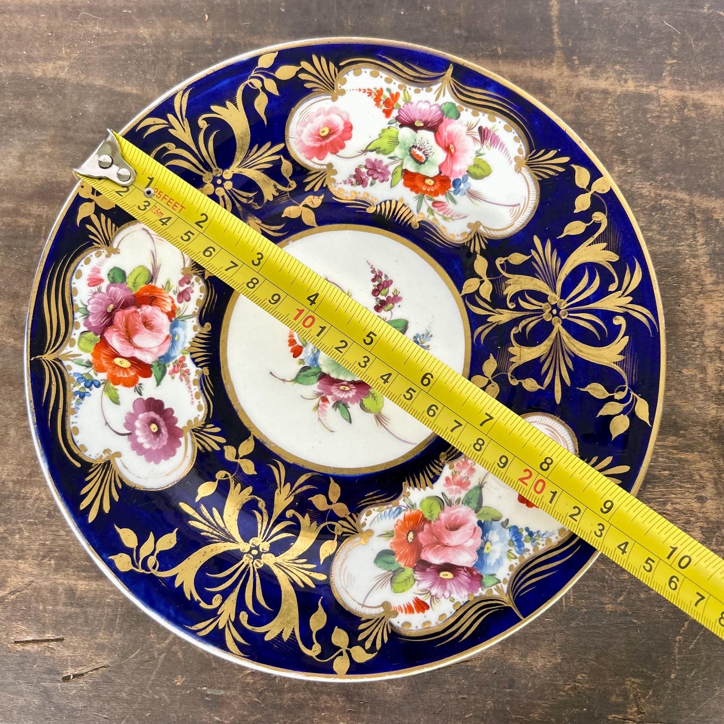 Extremely Rare 1820’s Antique Coalport Cobalt and Gold Hand Painted Floral Plate