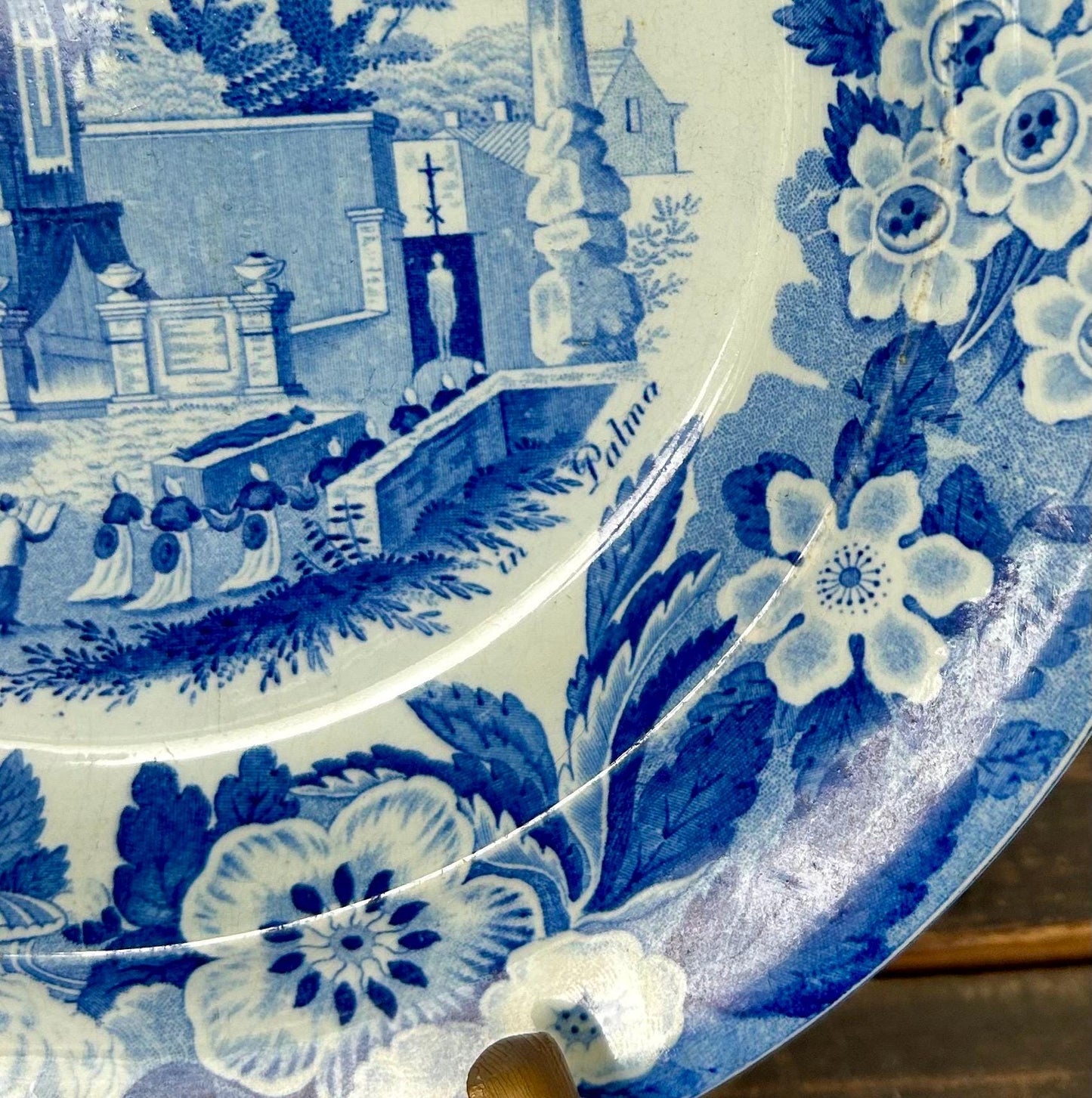 Rare Don Pottery c1820 Blue Transferware Dinner Plate “View from Palma”