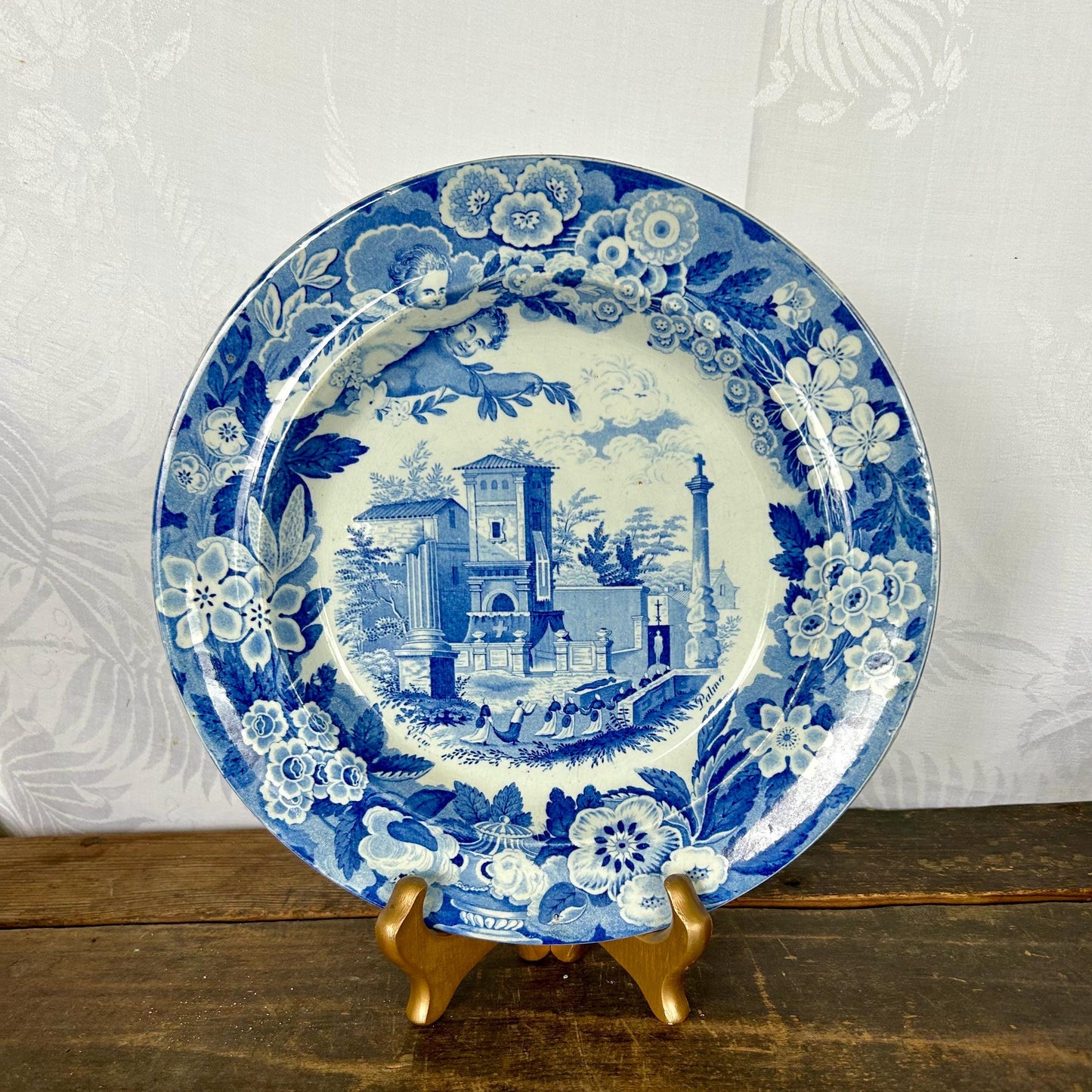 Rare Don Pottery c1820 Blue Transferware Dinner Plate “View from Palma”