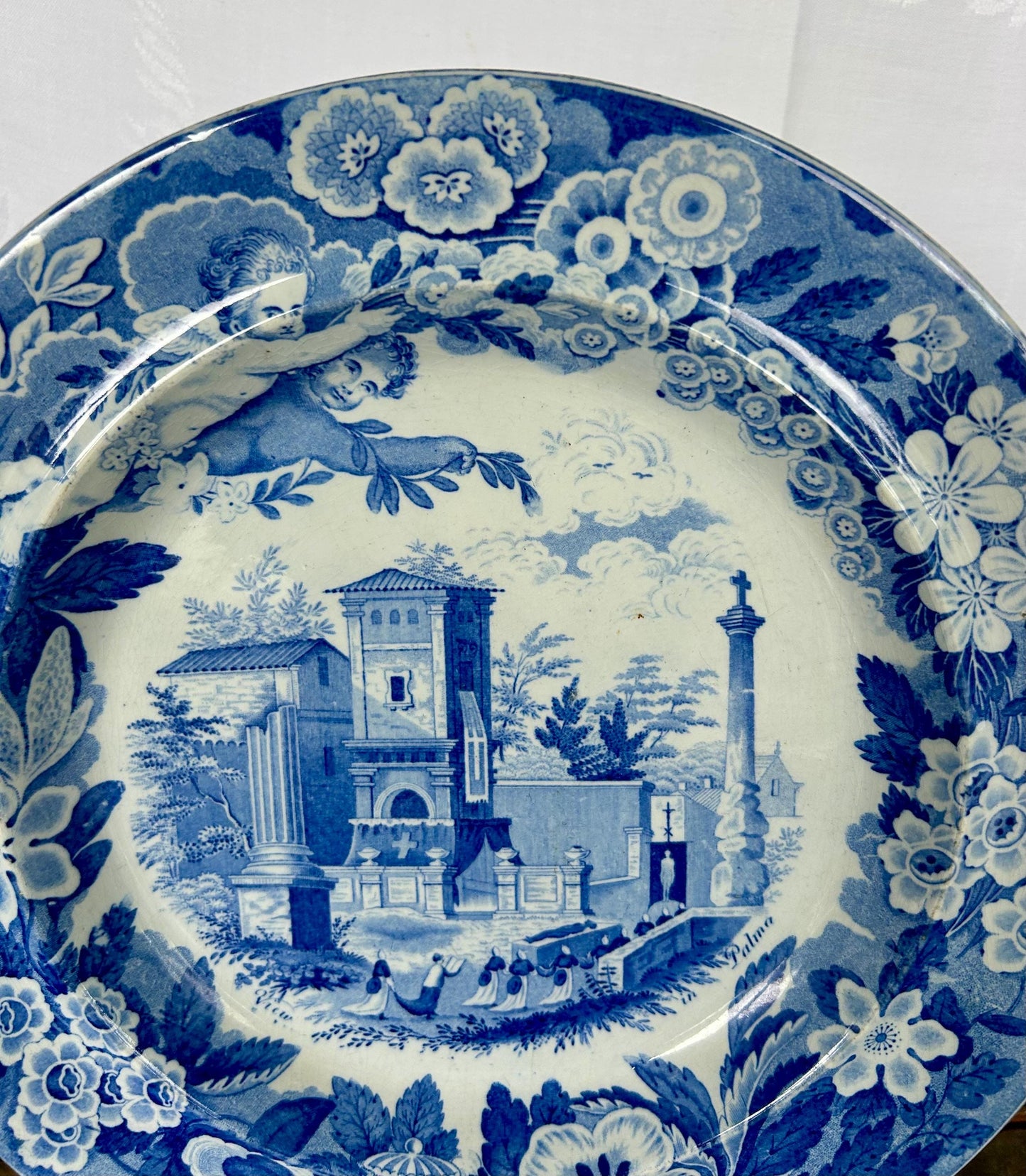 Rare Don Pottery c1820 Blue Transferware Dinner Plate “View from Palma”