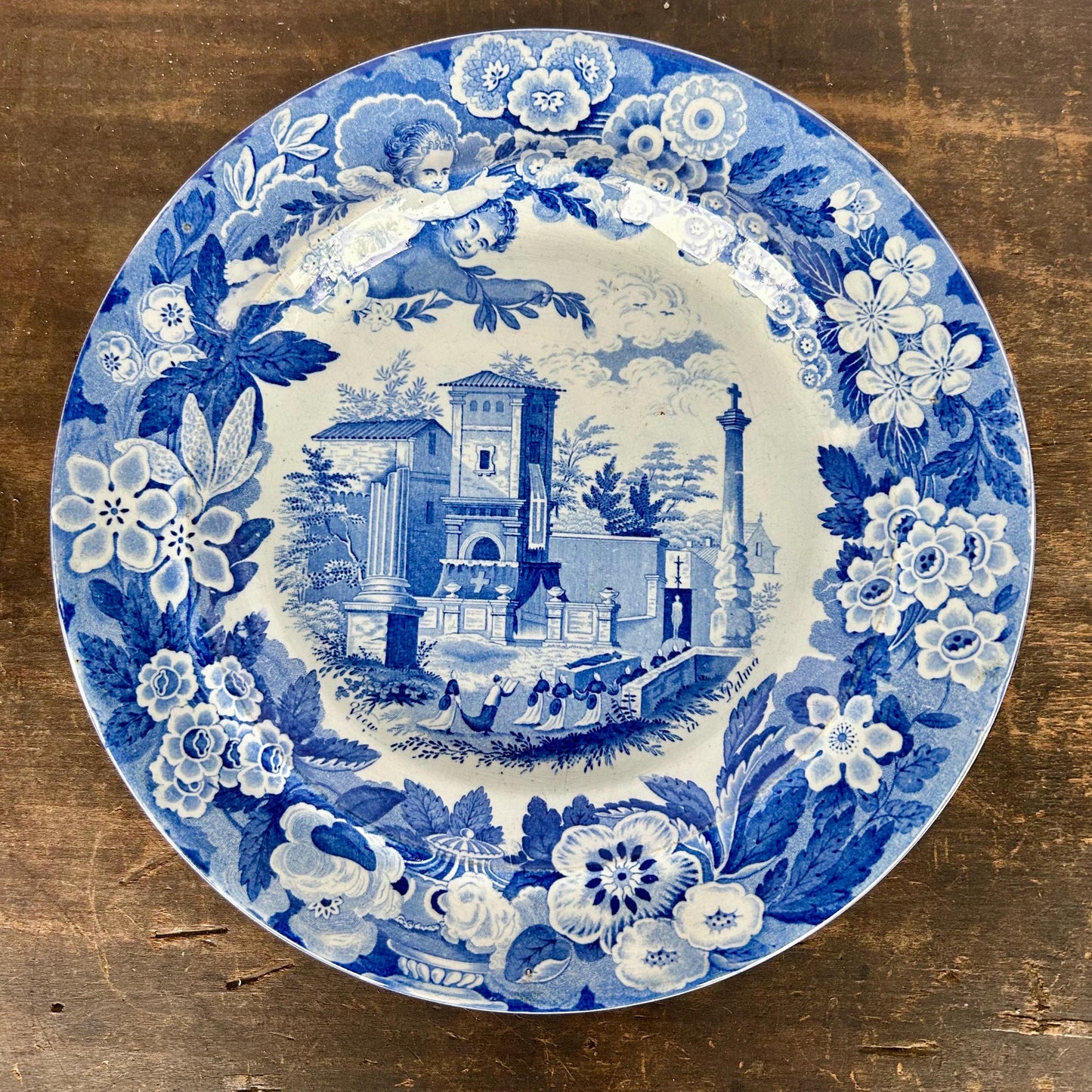 Rare Don Pottery c1820 Blue Transferware Dinner Plate “View from Palma”