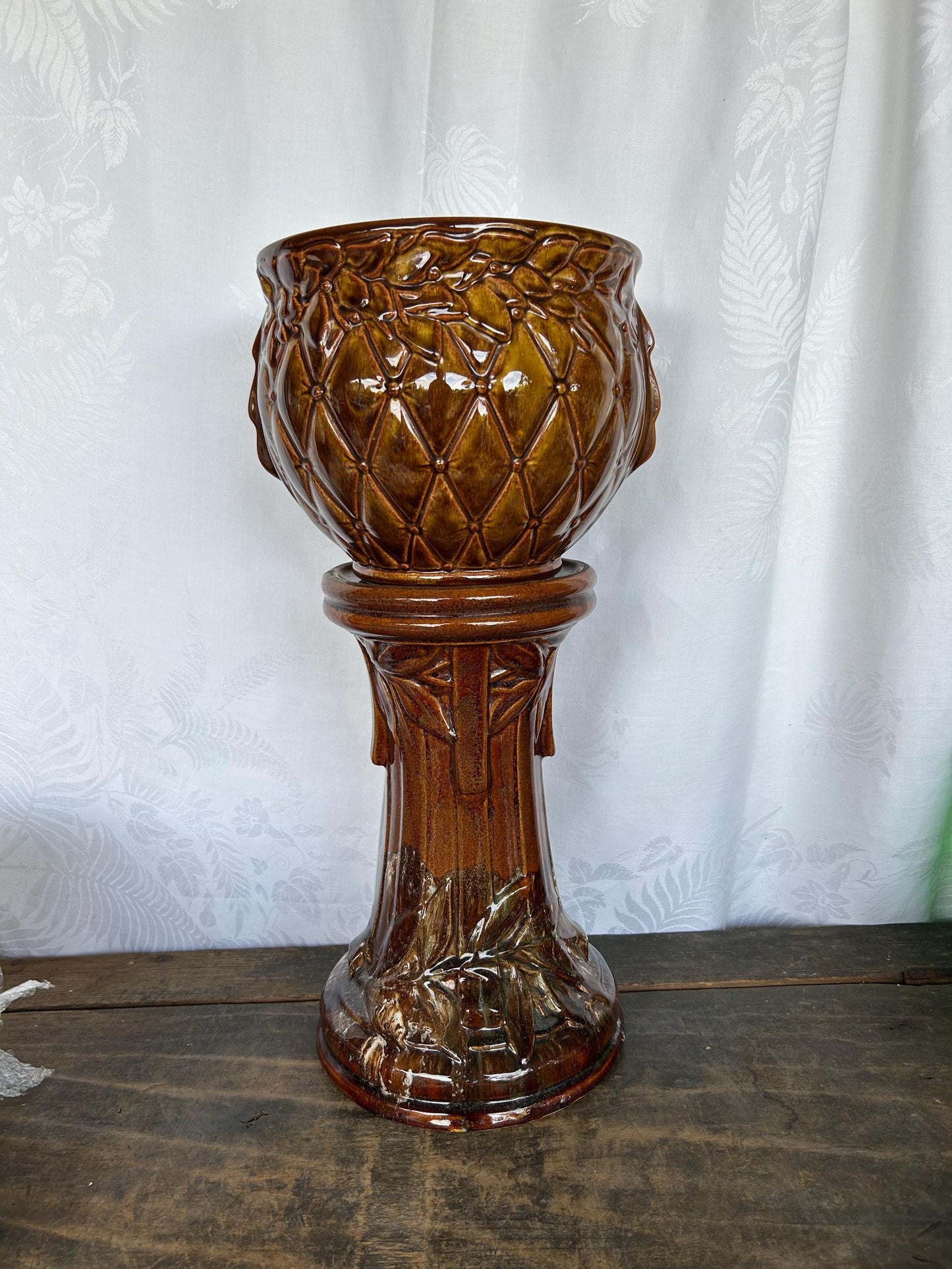 Vintage 1930s Mccoy Sand Butterfly Pedestal Base Only for Jardiniere Blended Glaze