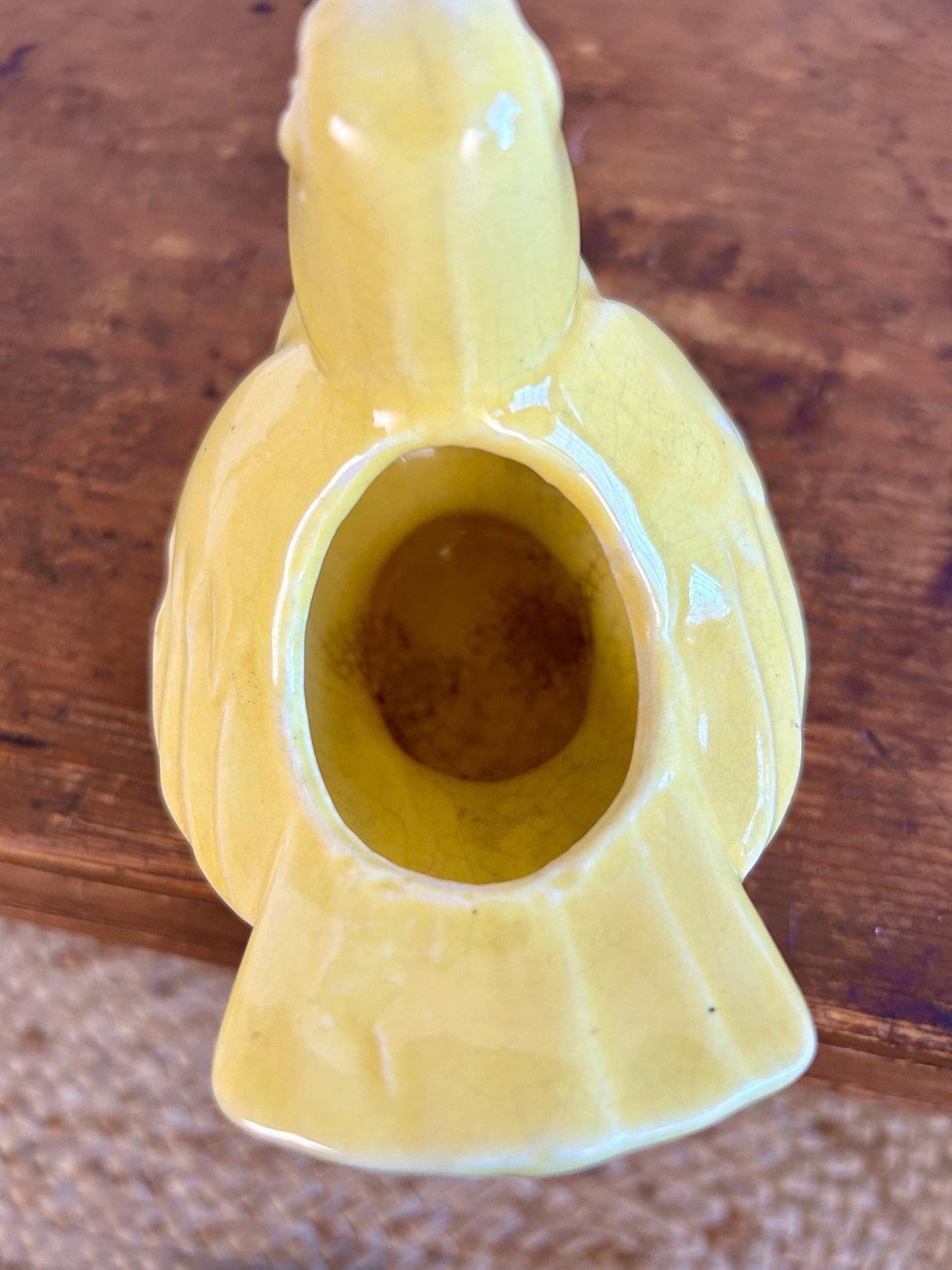Vintage McCoy Pottery Singing Bird Planter in Glossy Yellow