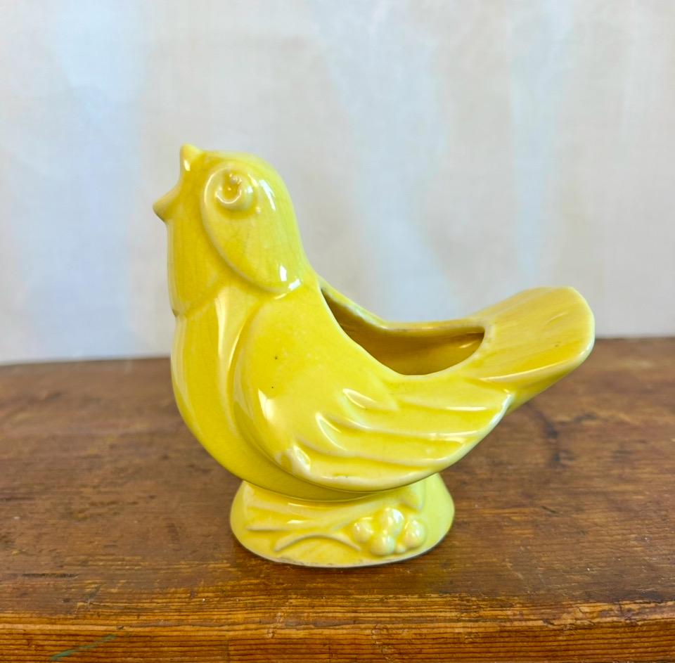 Vintage McCoy Pottery Singing Bird Planter in Glossy Yellow