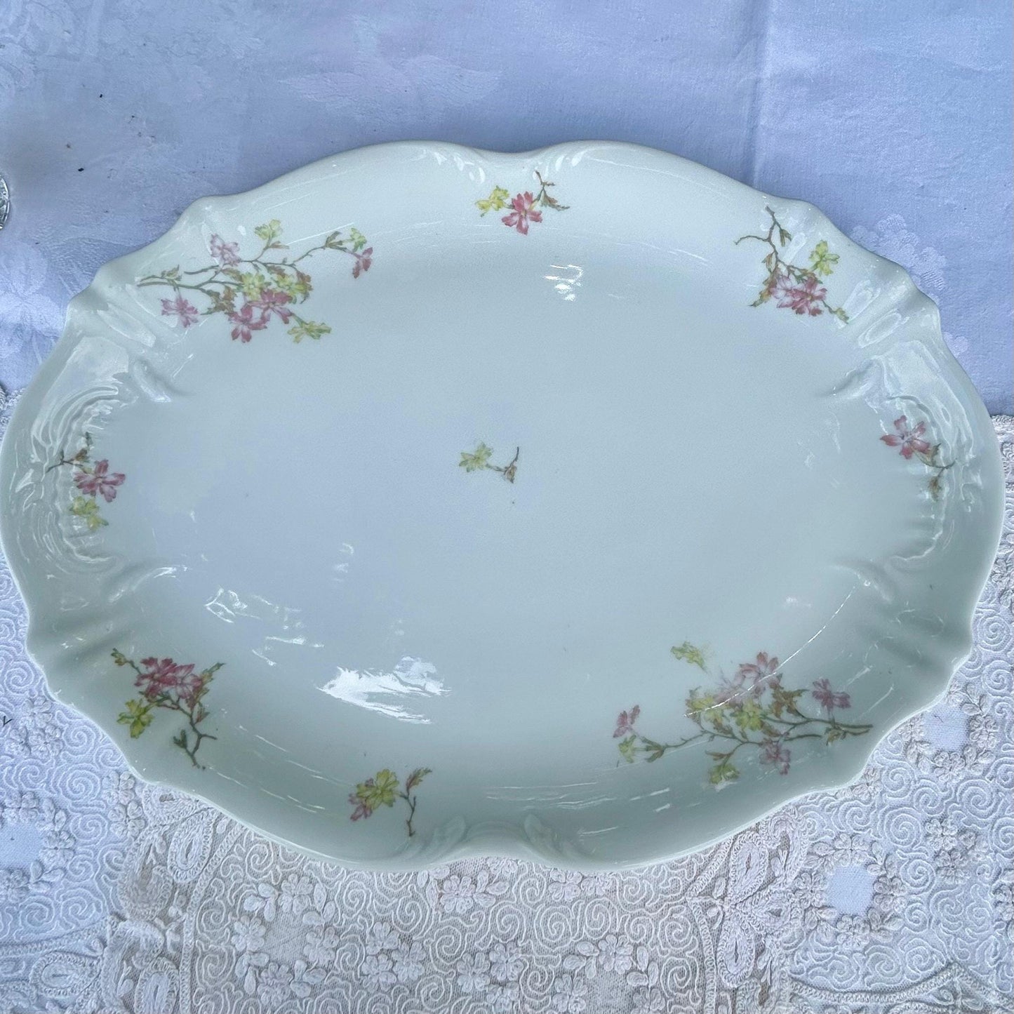 Theo Haviland France Limoges Pattern 126, Pink and Yellow Apple Blossoms 18 inch Platter