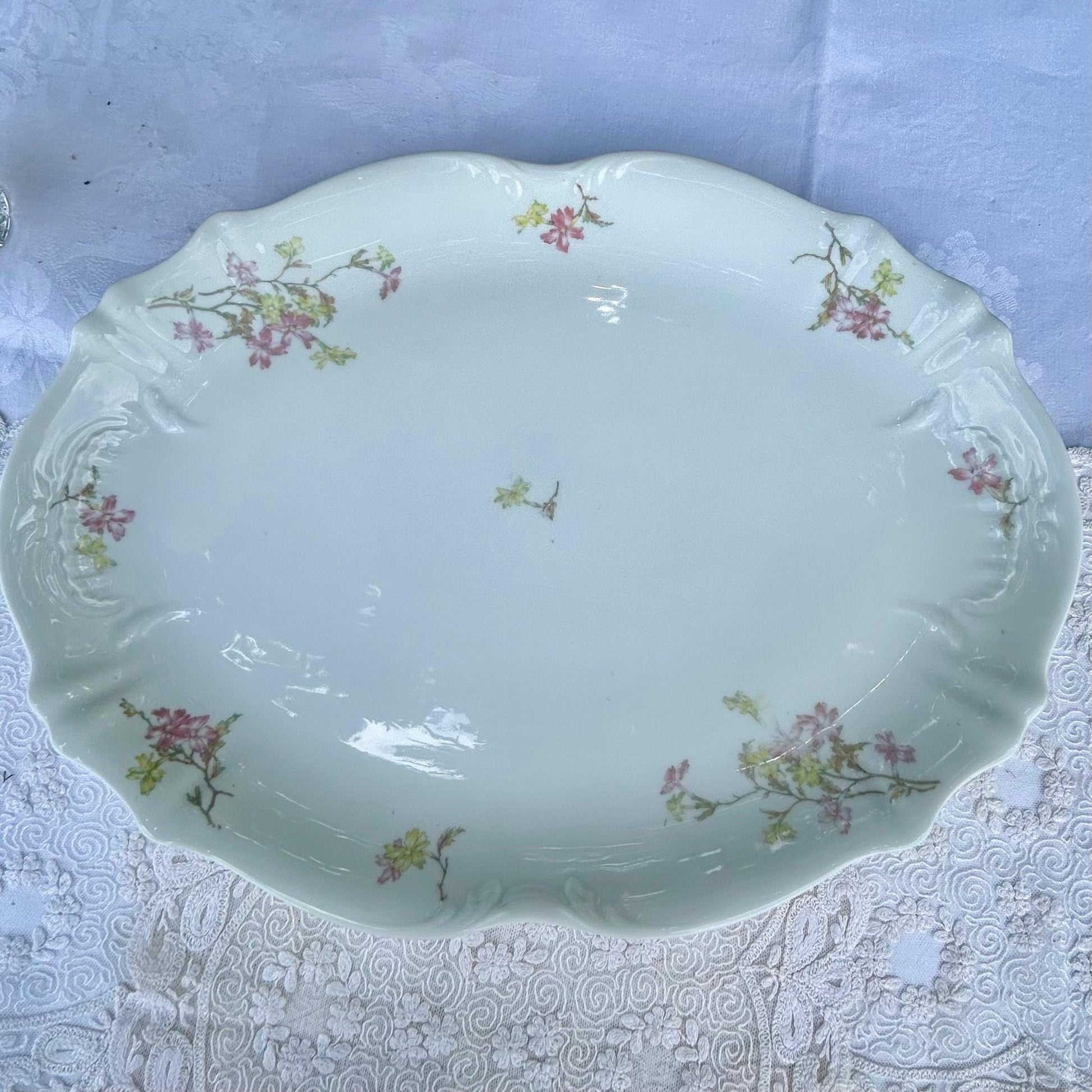 Theo Haviland France Limoges Pattern 126, Pink and Yellow Apple Blossoms 18 inch Platter