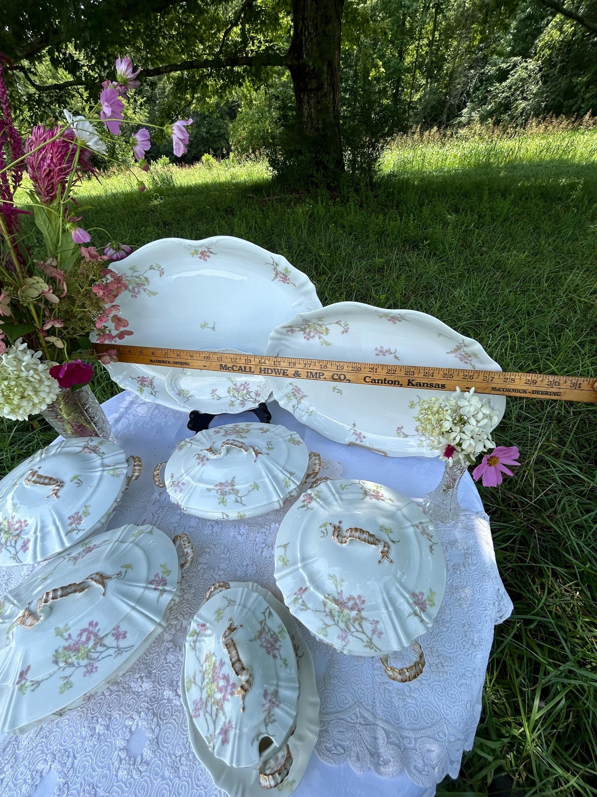 Theo Haviland France Limoges Pattern 126, Pink and Yellow Apple Blossoms 18 inch Platter