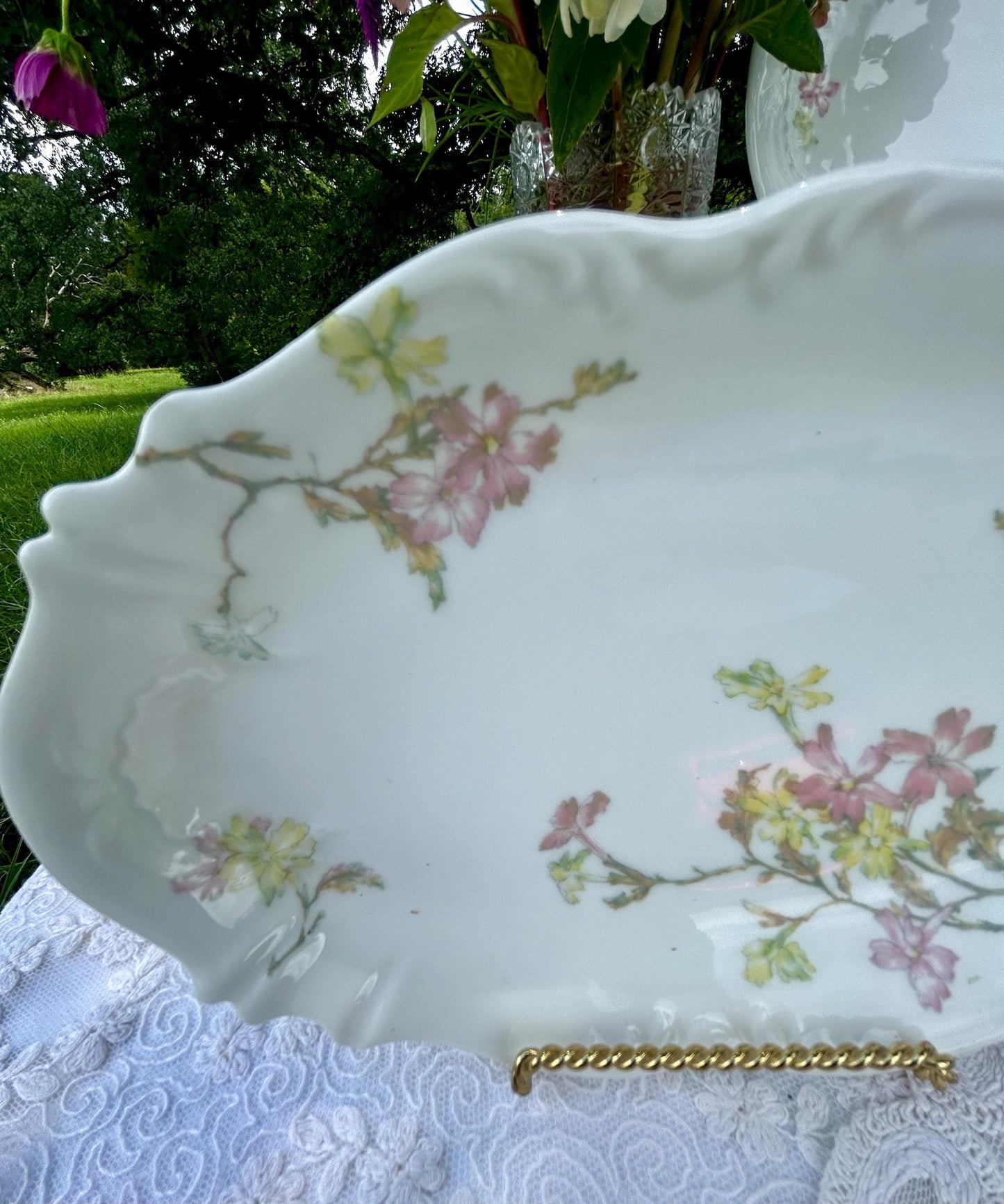 Theo Haviland France Limoges Pattern 126, Pink and Yellow Apple Blossoms 18 inch Platter