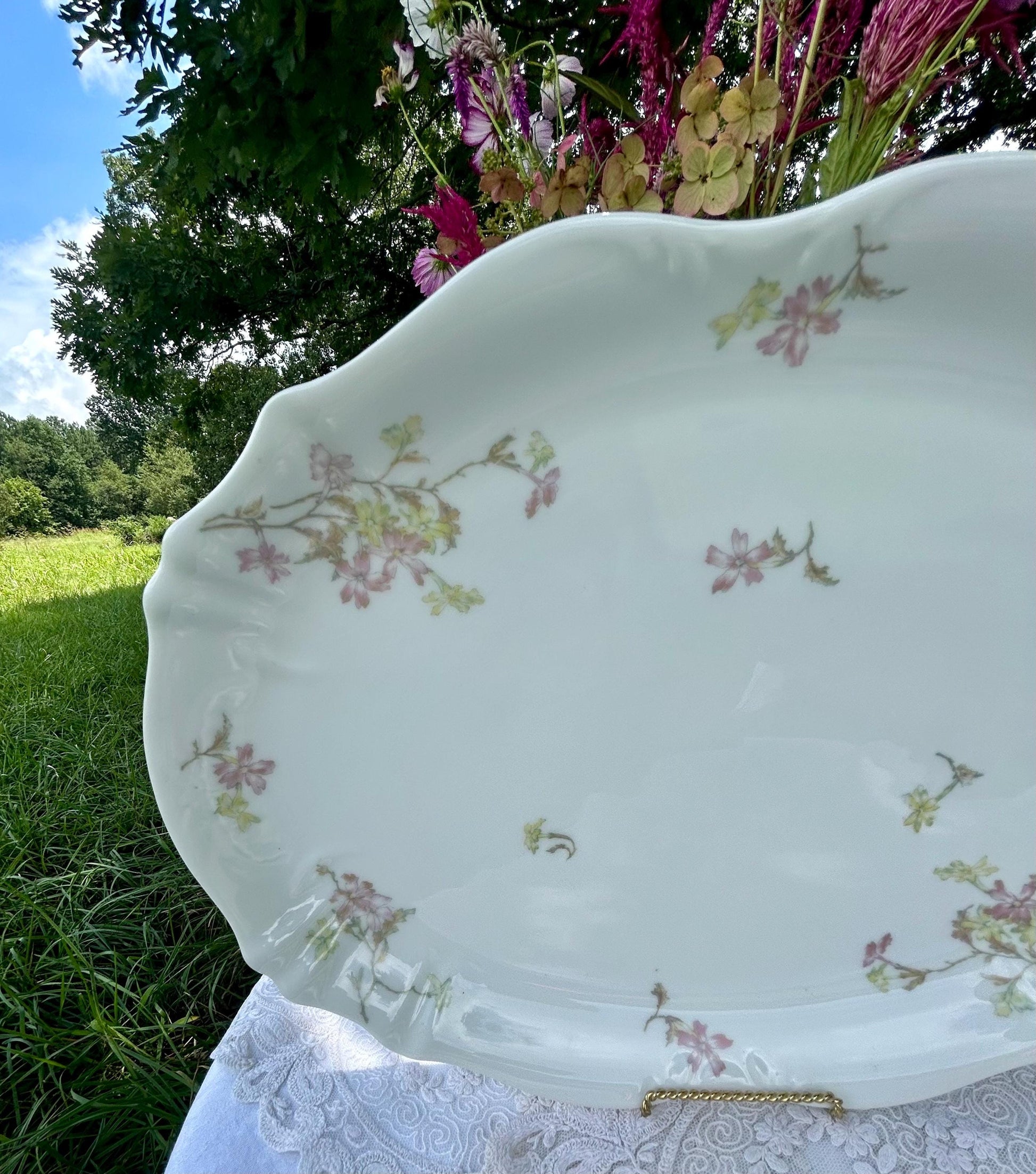 Theo Haviland France Limoges Pattern 126, Pink and Yellow Apple Blossoms 18 inch Platter