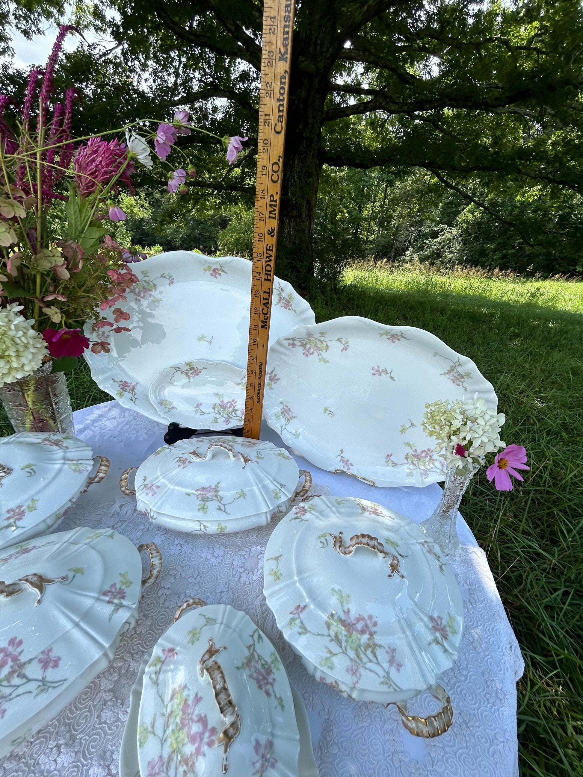 Theo Haviland France Limoges Pattern 126, Pink and Yellow Apple Blossoms 18 inch Platter