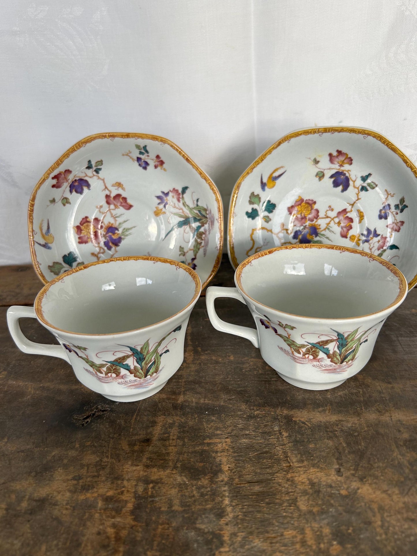 Set of 3 Vintage Wedgewood Devon Rose Georgetown Bone China Cup and Saucer