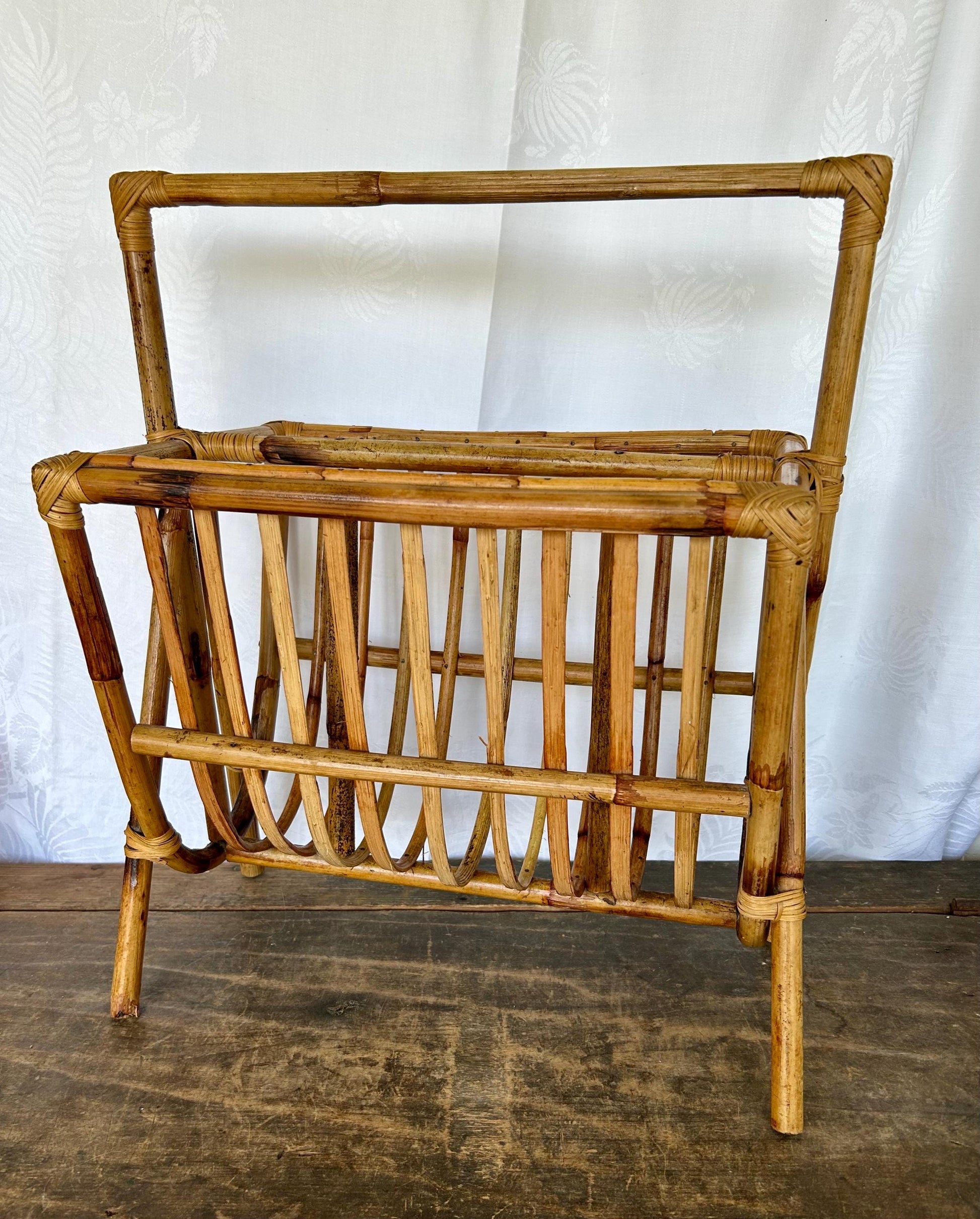 Vintage French Bentwood Tortoise Bamboo Magazine Rack