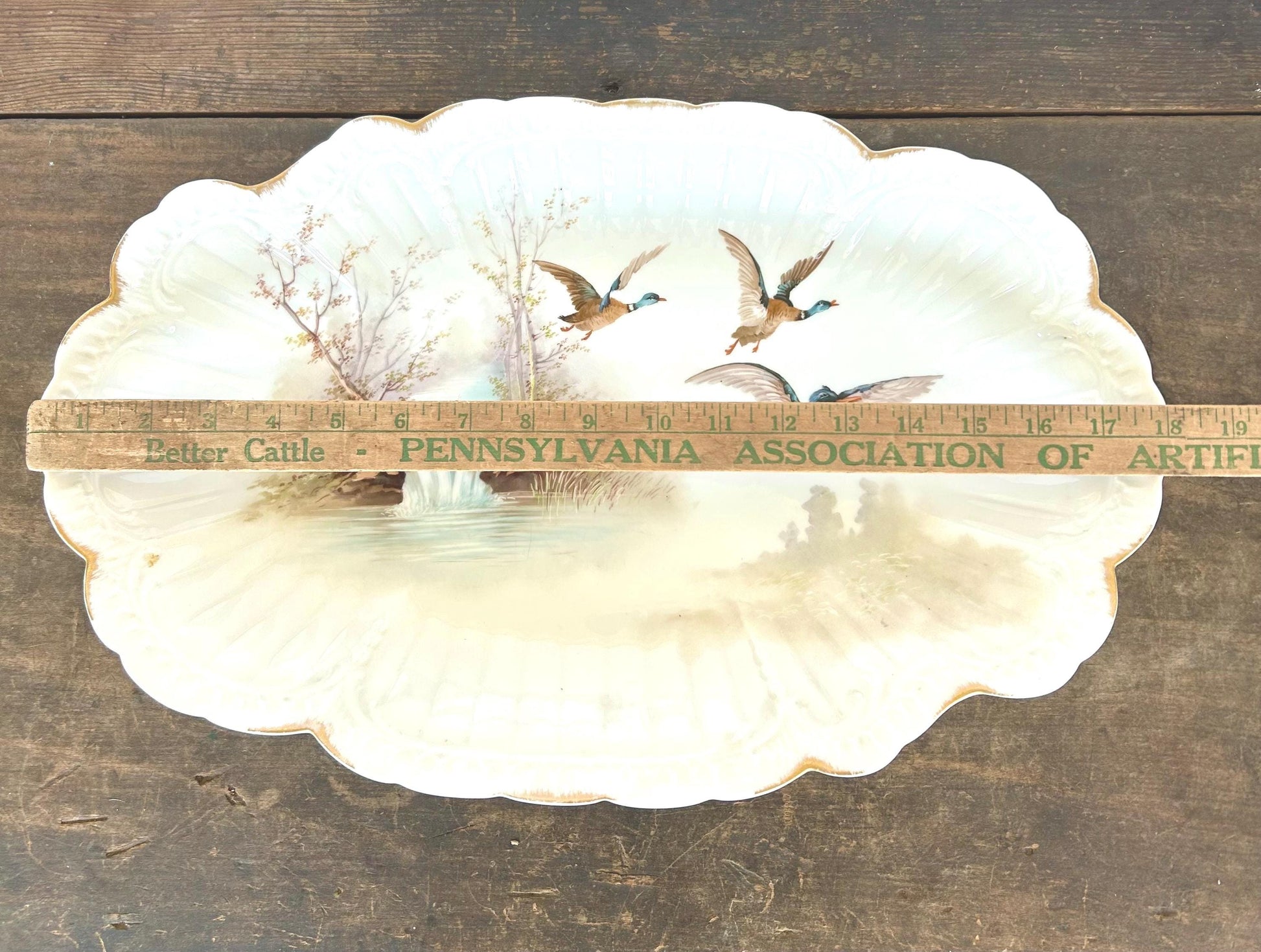 Huge Martial Redon Limoges Hand Painted Game Bird Duck Platter with Gilding, French Porcelain Platter c1890