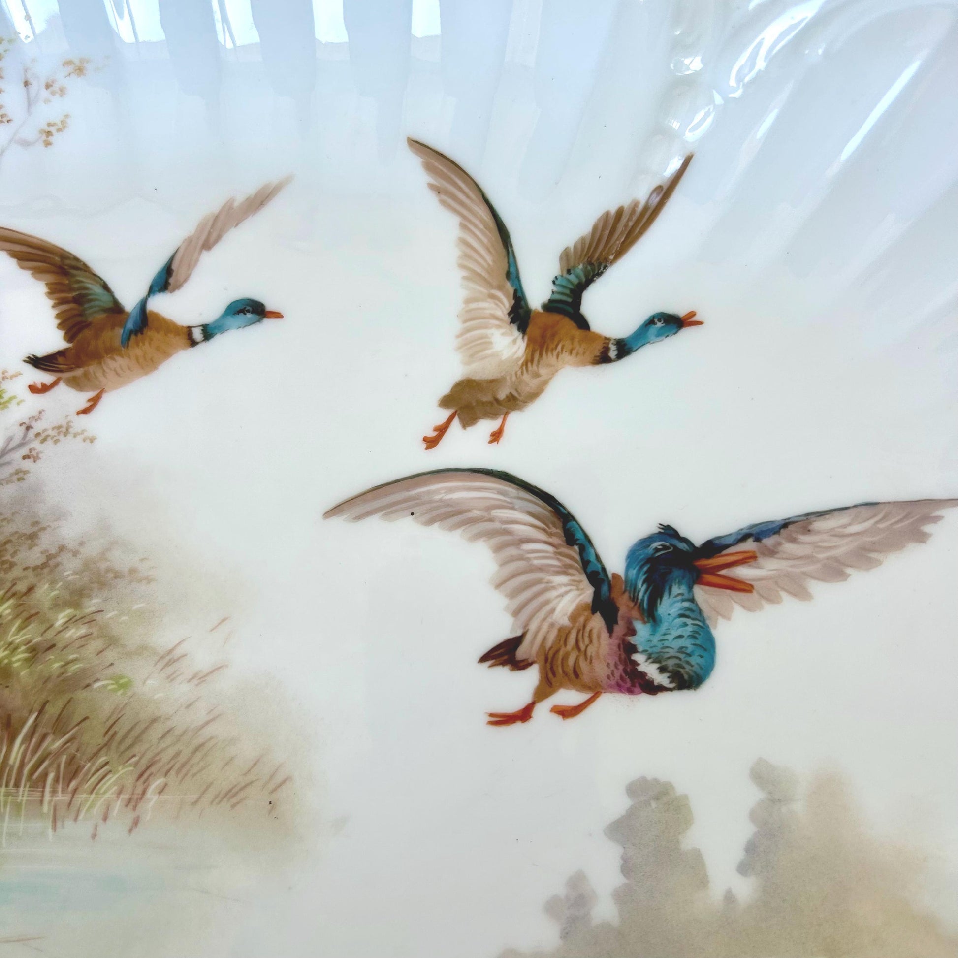 Huge Martial Redon Limoges Hand Painted Game Bird Duck Platter with Gilding, French Porcelain Platter c1890