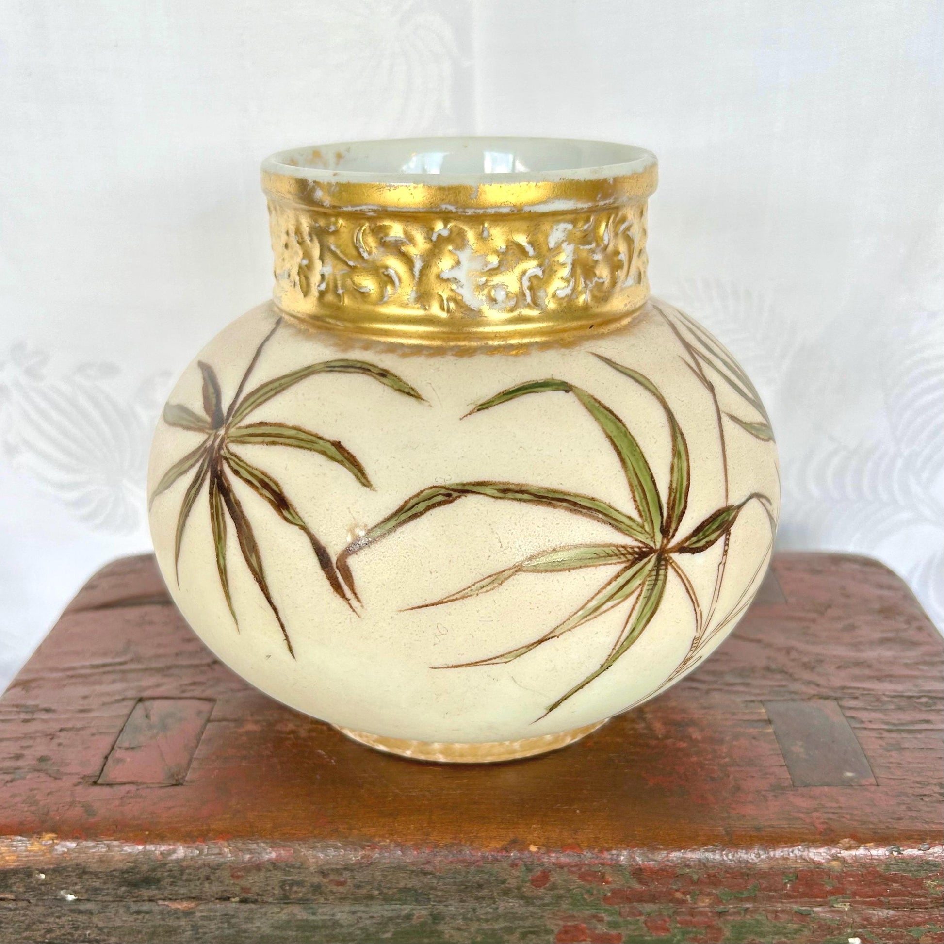 Limoges J.P. Jean Pouyat Hand Painted Floral Papyrus Gilded French Porcelain Vase Planter