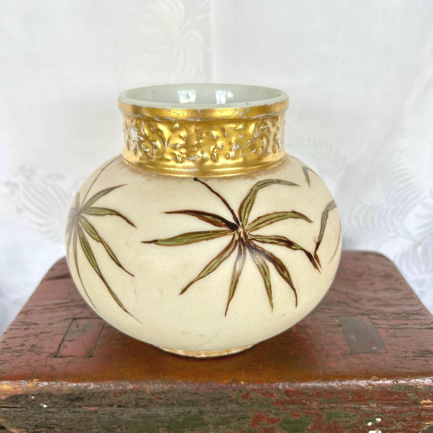 Limoges J.P. Jean Pouyat Hand Painted Floral Papyrus Gilded French Porcelain Vase Planter