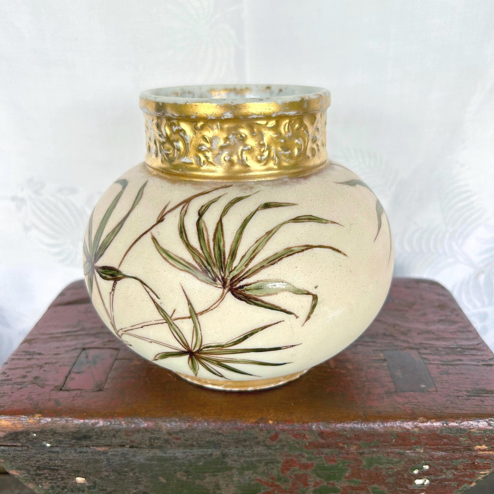 Limoges J.P. Jean Pouyat Hand Painted Floral Papyrus Gilded French Porcelain Vase Planter