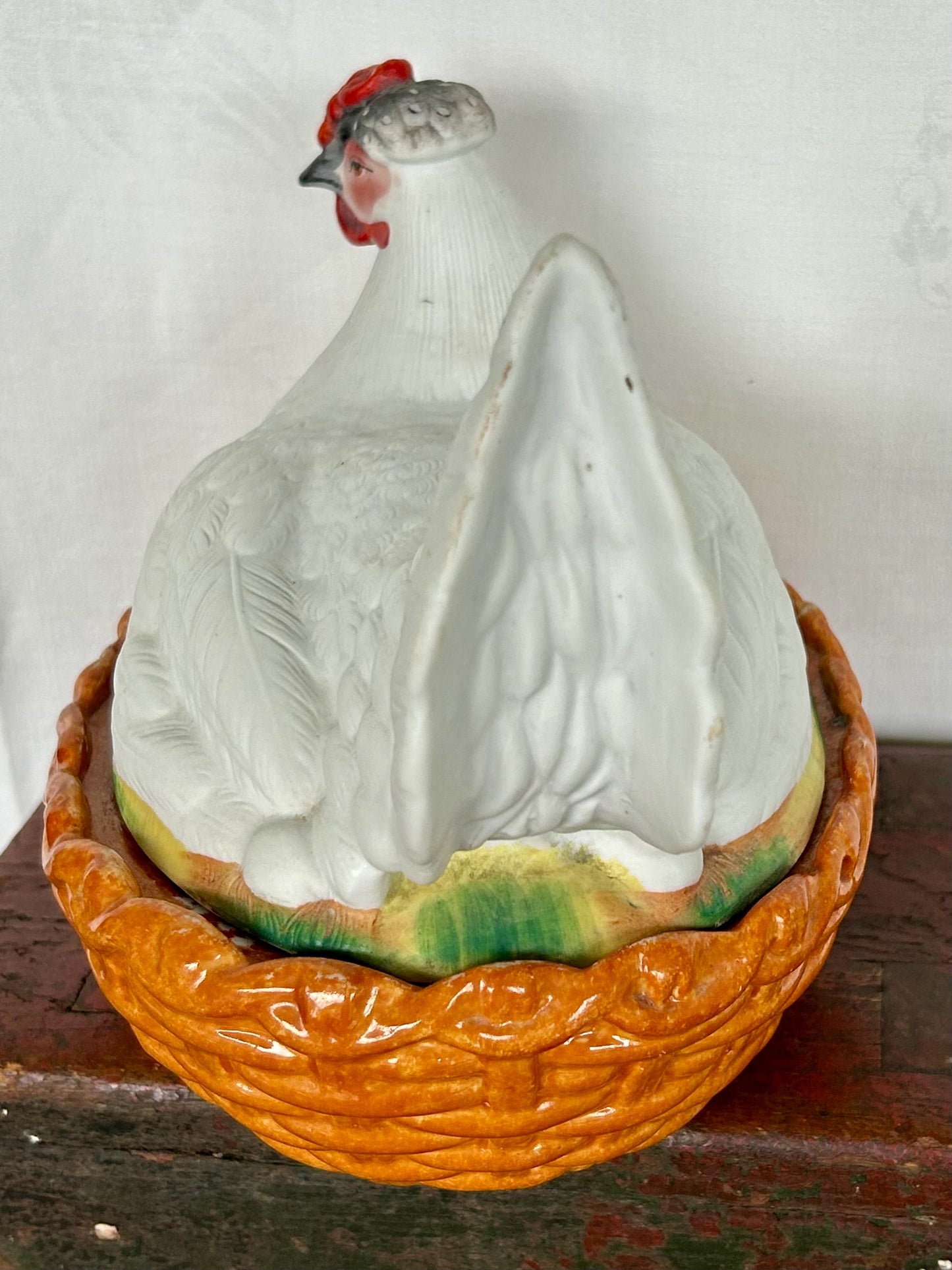 Antique Staffordshire England Bisque Chicken Hen on Nest with Eggs Tureen Bowl