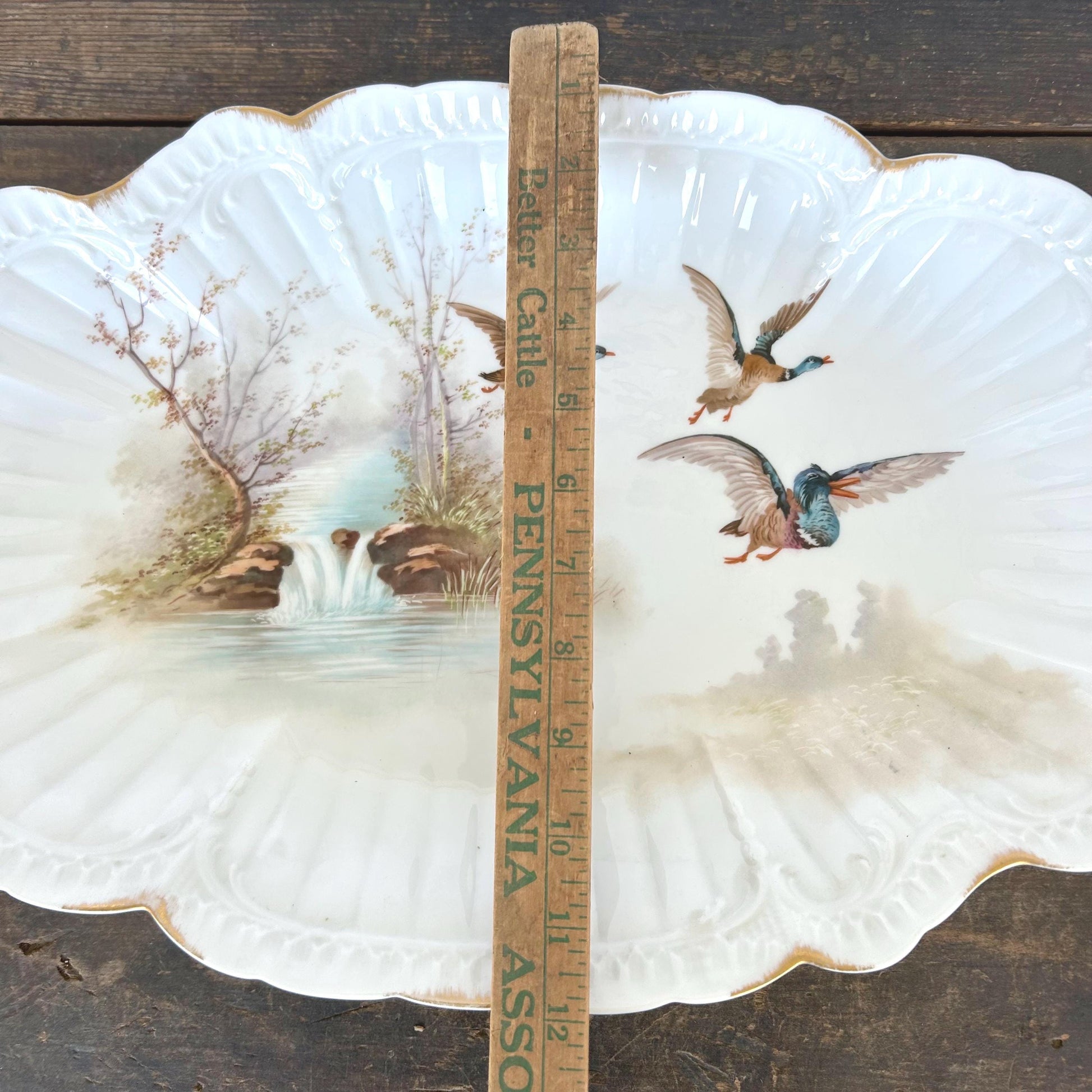 Huge Martial Redon Limoges Hand Painted Game Bird Duck Platter with Gilding, French Porcelain Platter c1890