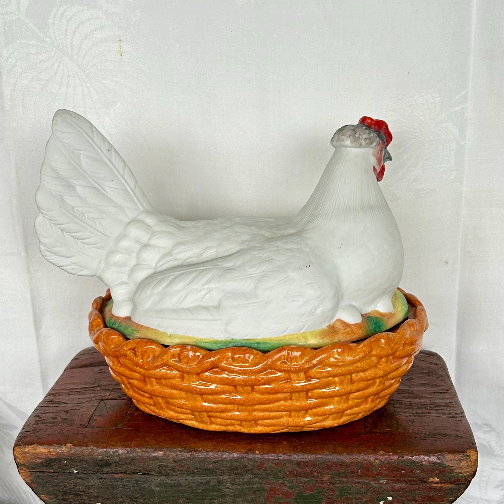 Antique Staffordshire England Bisque Chicken Hen on Nest with Eggs Tureen Bowl