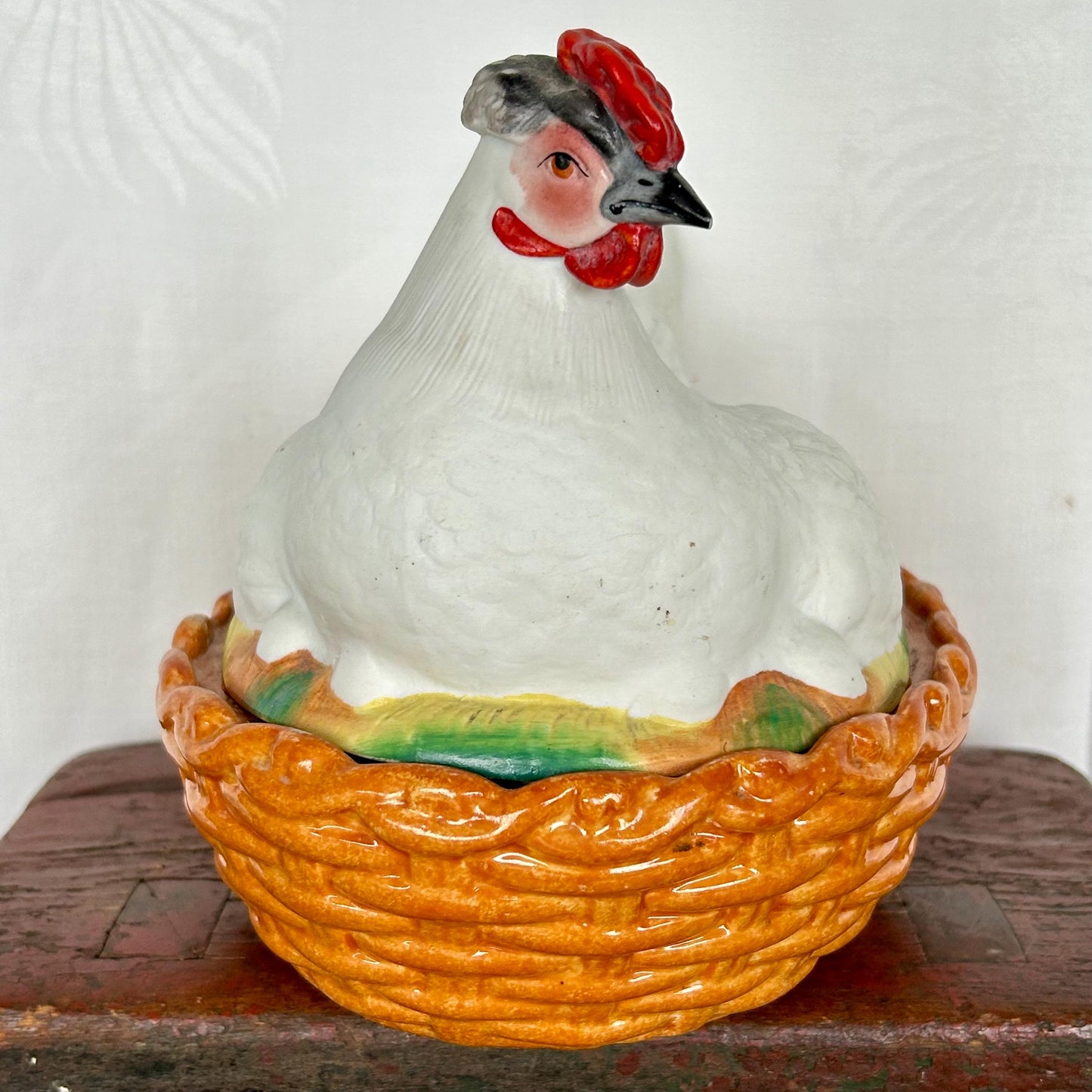 Antique Staffordshire England Bisque Chicken Hen on Nest with Eggs Tureen Bowl