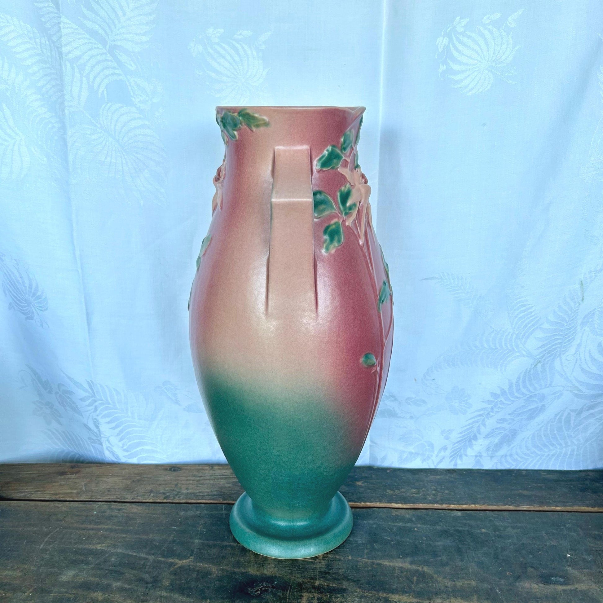 Roseville Pottery Vintage Columbine Floor Vase 27-16 in Pink and Green