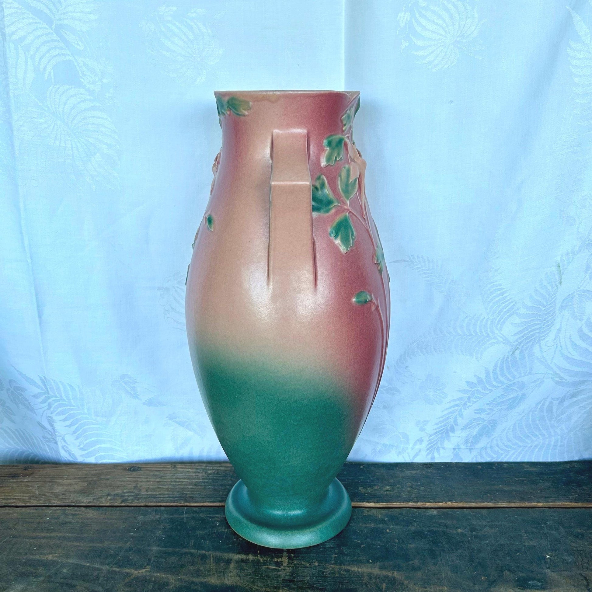 Roseville Pottery Vintage Columbine Floor Vase 27-16 in Pink and Green